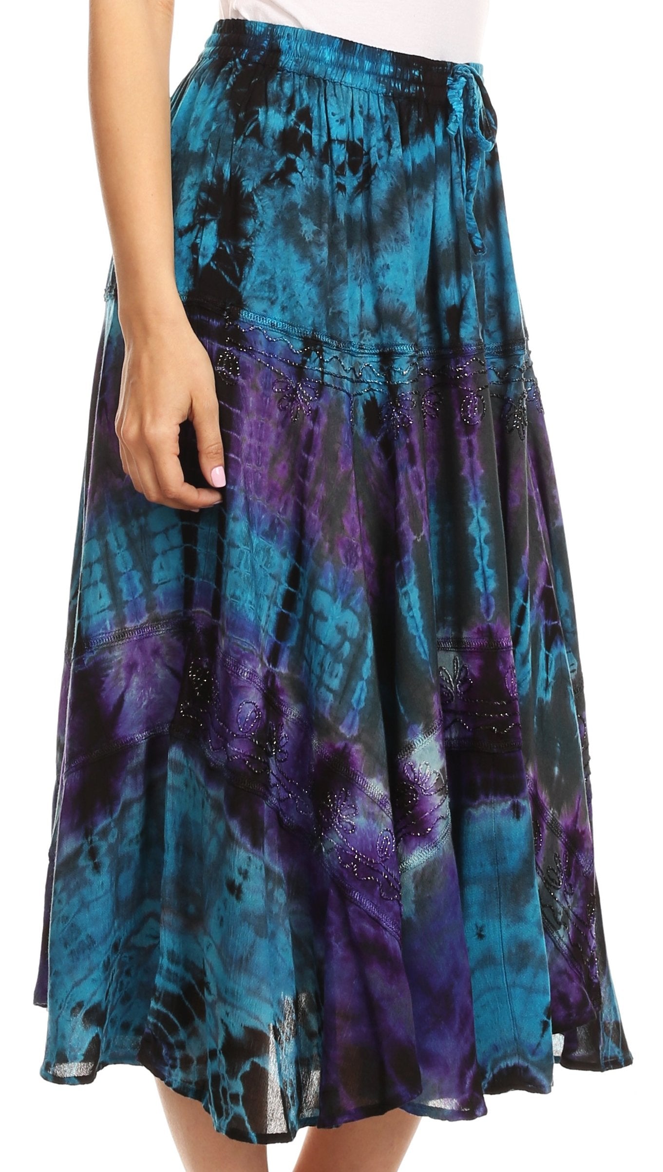 Sakkas Justina Womens Dance Midi Full Circle Tie-dye Skirt with Elastic Waist - Buy One, Get One 50% Off