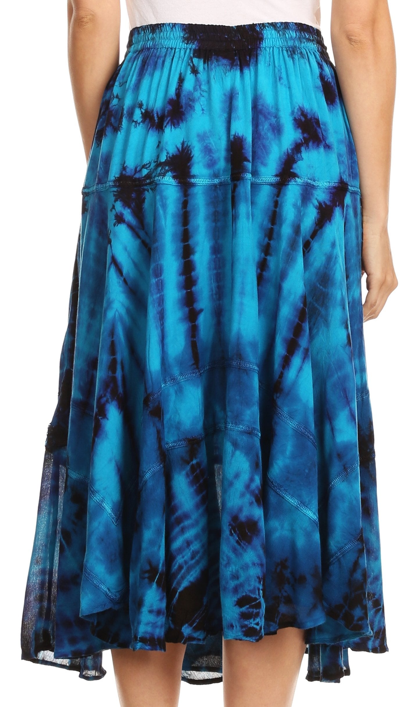 Sakkas Justina Womens Dance Midi Full Circle Tie-dye Skirt with Elastic Waist - Buy One, Get One 50% Off