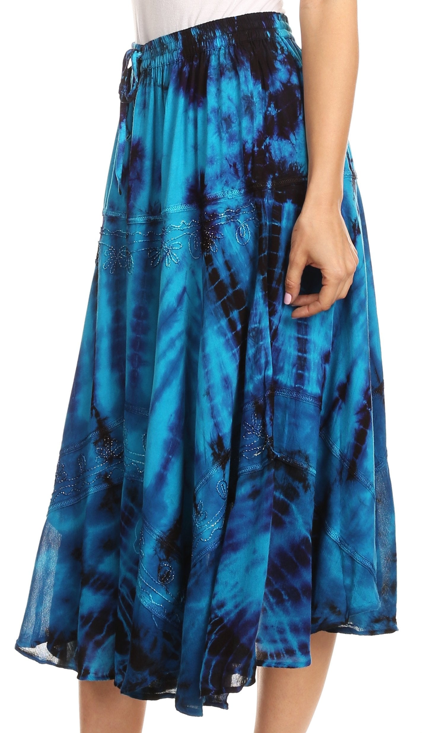 Sakkas Justina Womens Dance Midi Full Circle Tie-dye Skirt with Elastic Waist - Buy One, Get One 50% Off