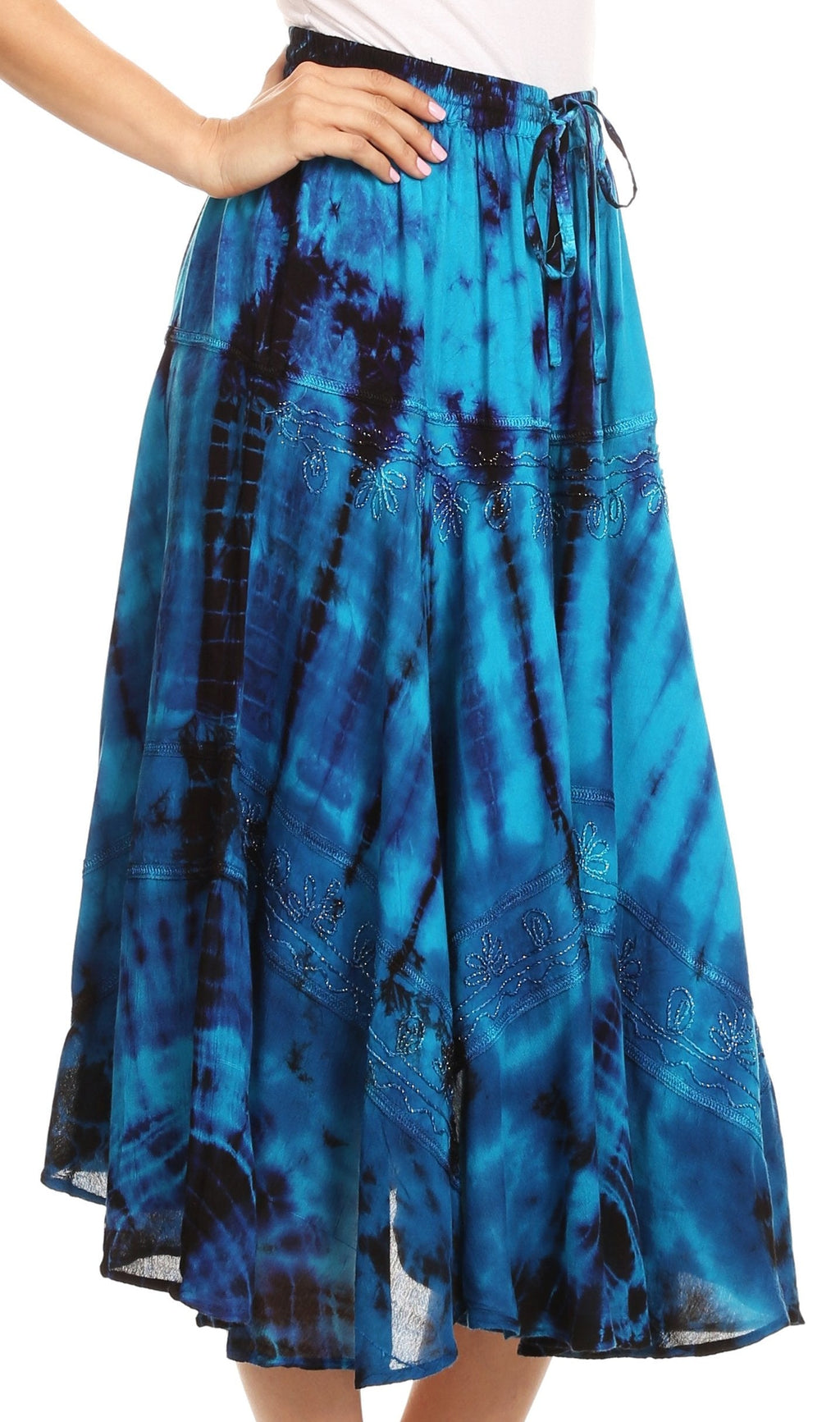 Sakkas Justina Womens Dance Midi Full Circle Tie-dye Skirt with Elastic Waist - Buy One, Get One 50% Off
