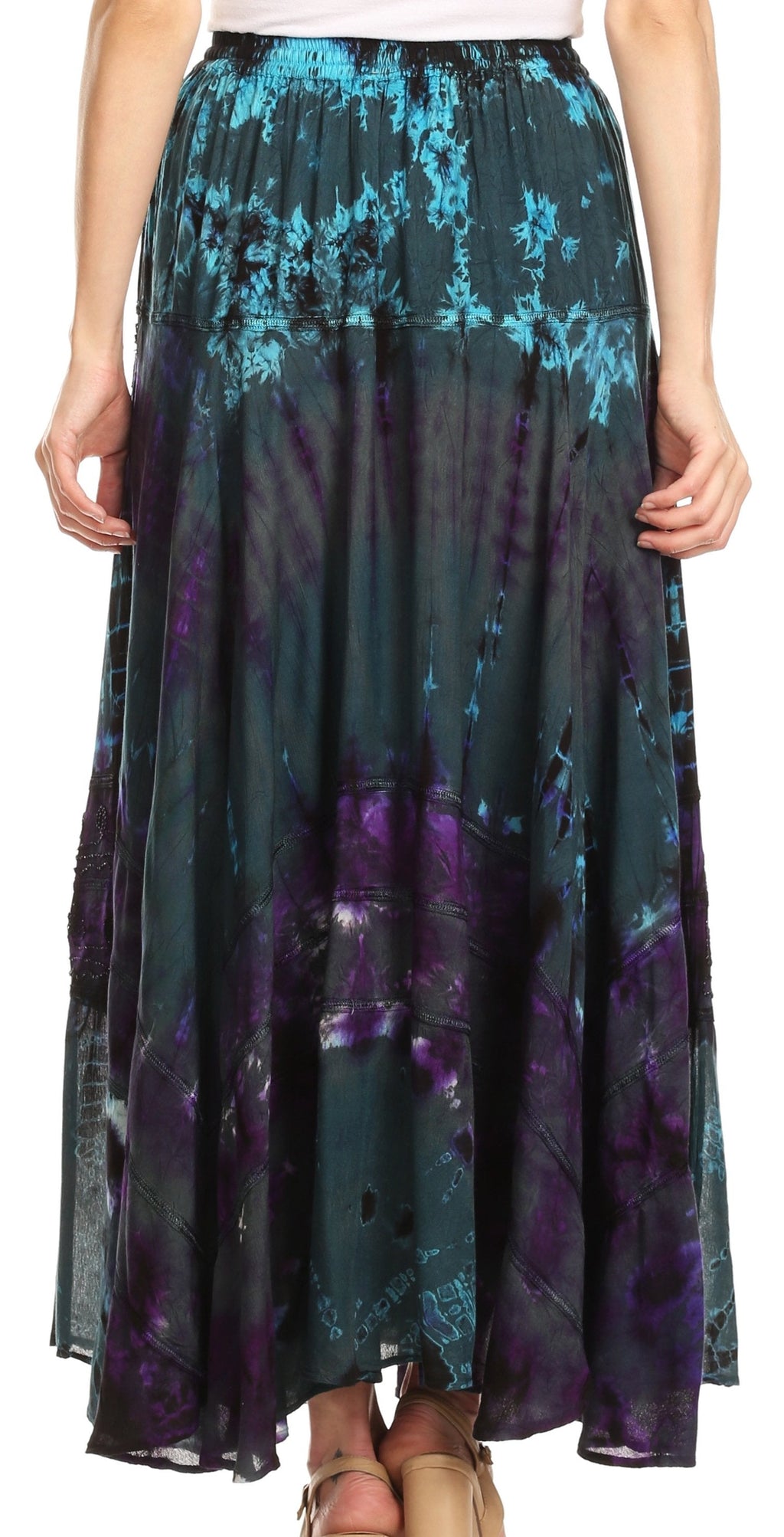Sakkas Ester Womens Simple  Boho Maxi Full circle Tie-dye Skirt with Elastic Waist