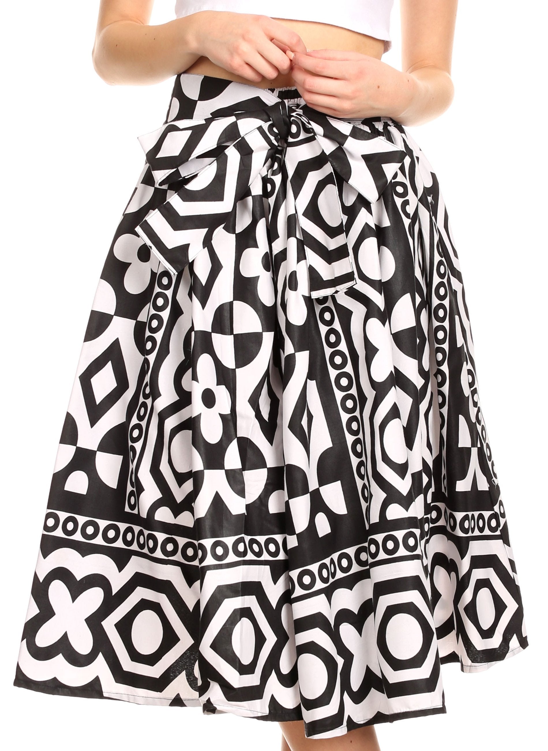 Sakkas Ama Women's Vintage Circle African Ankara Print Midi Skirt with Pockets