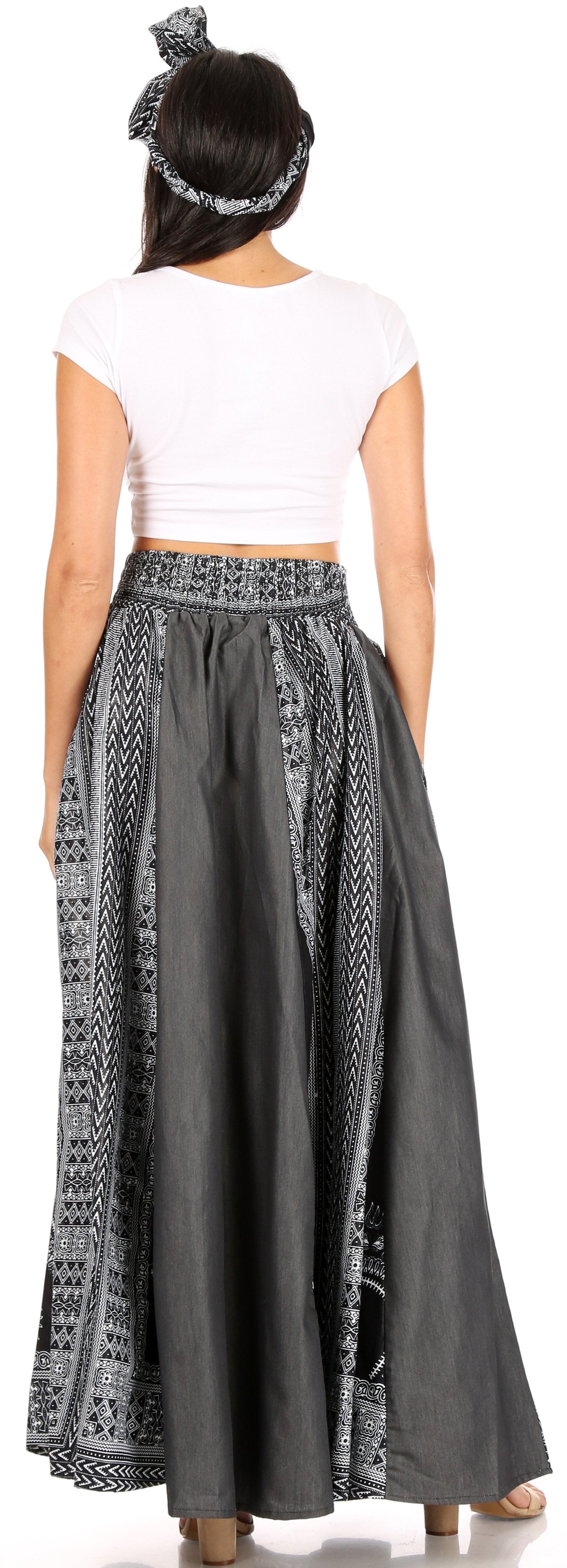 Sakkas Elif Women's Long Maxi African Ankara Print Skirt Elastic Waist & Pockets