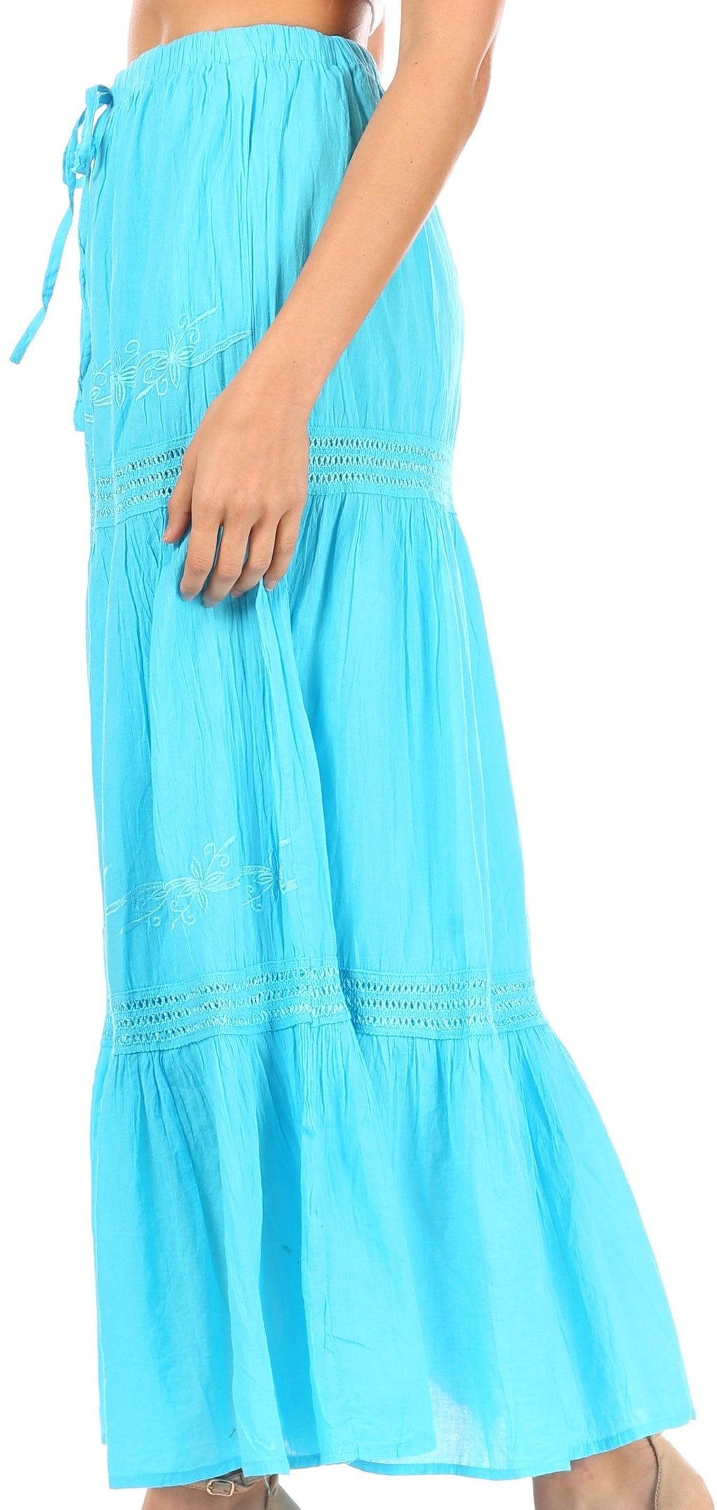 Sakkas Takara Maxi Broomstick Cascading  Peasant Skirt with Elastic Waist