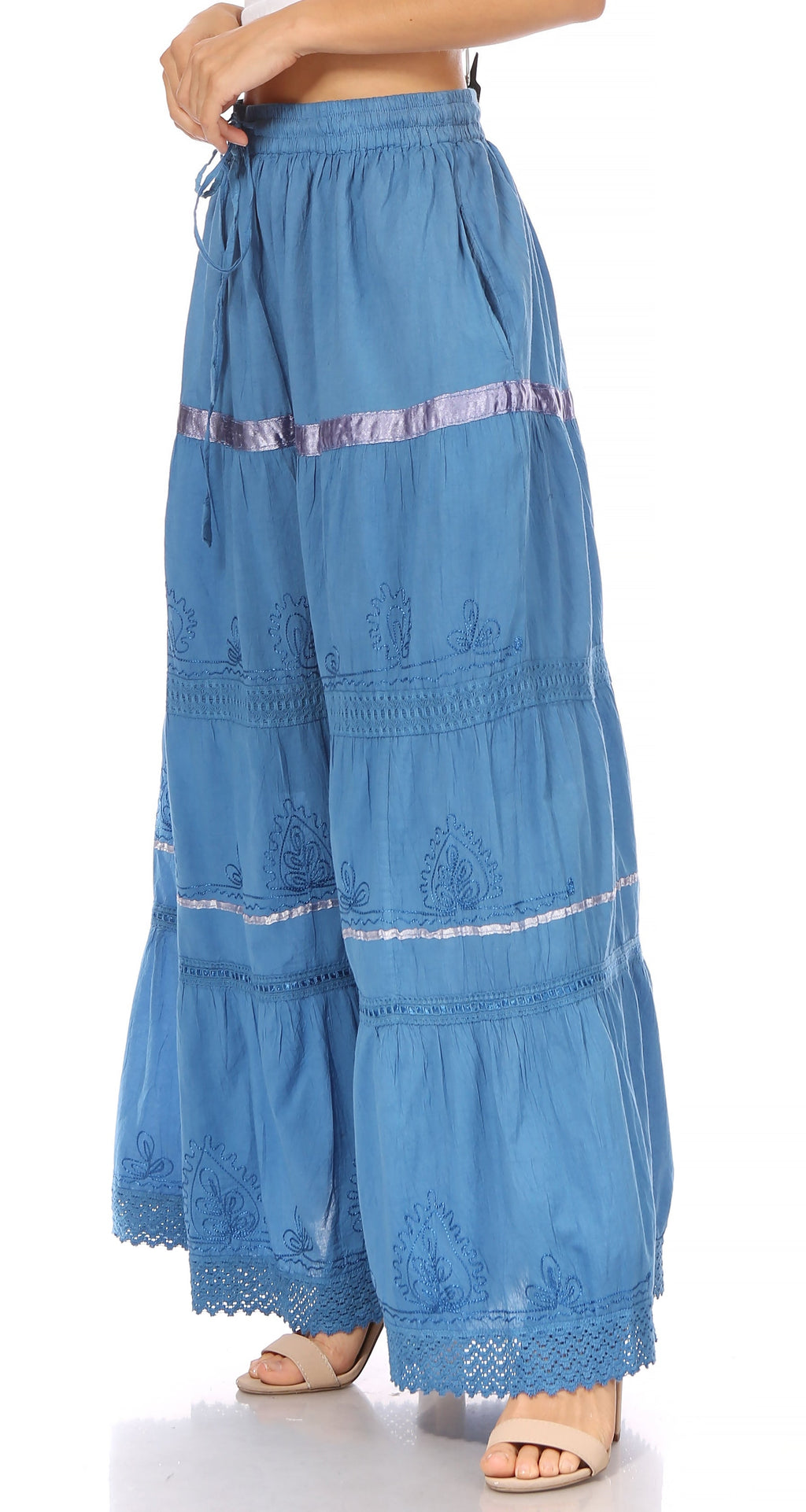 Sakkas Solid Embroidered Gypsy / Bohemian Full / Maxi / Long Cotton Skirt