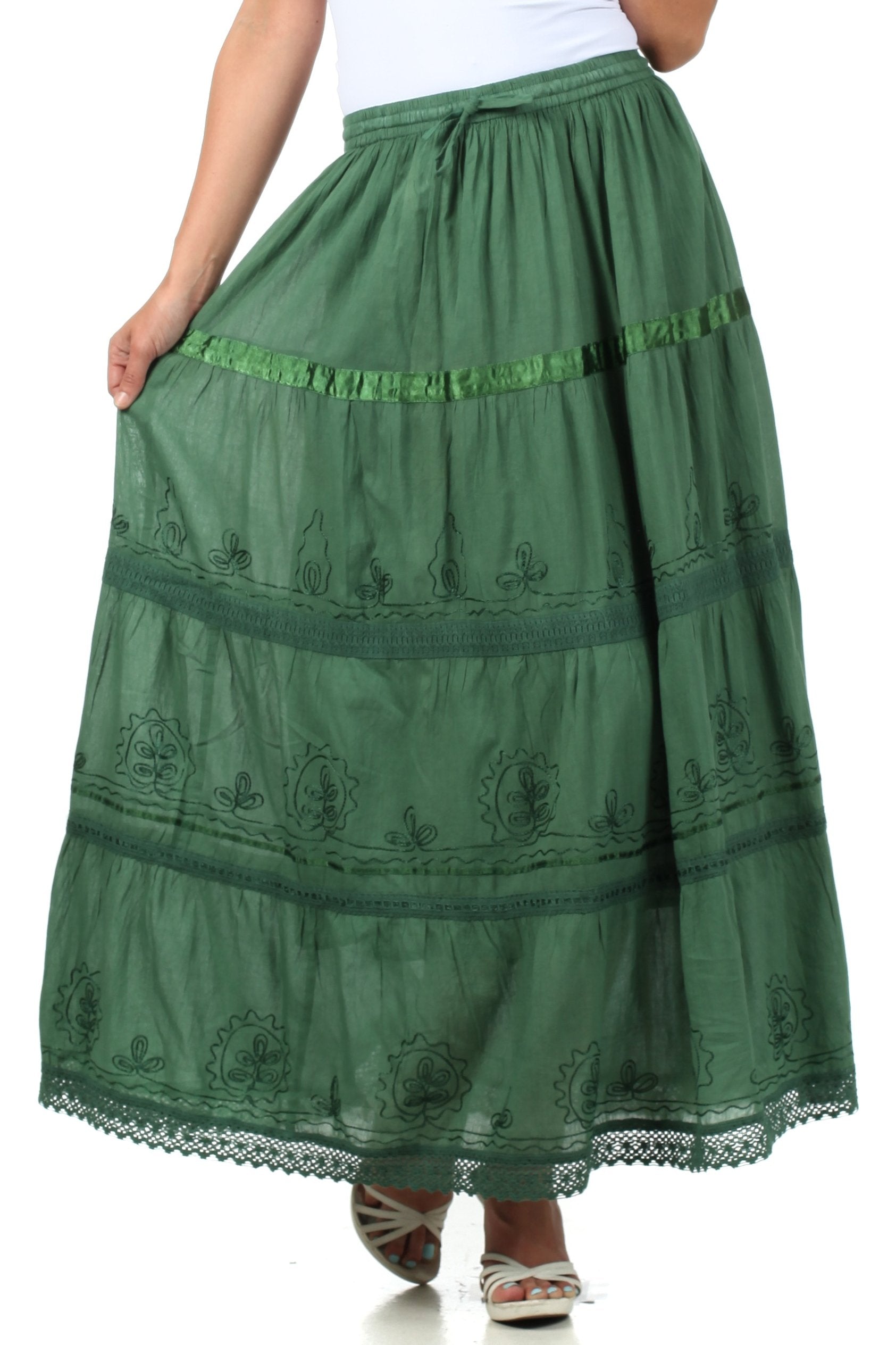 Sakkas Solid Embroidered Gypsy / Bohemian Full / Maxi / Long Cotton Skirt