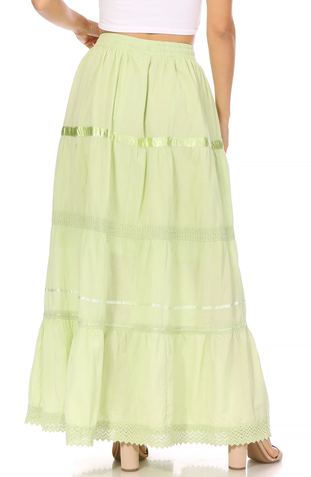 Sakkas Solid Embroidered Gypsy / Bohemian Full / Maxi / Long Cotton Skirt