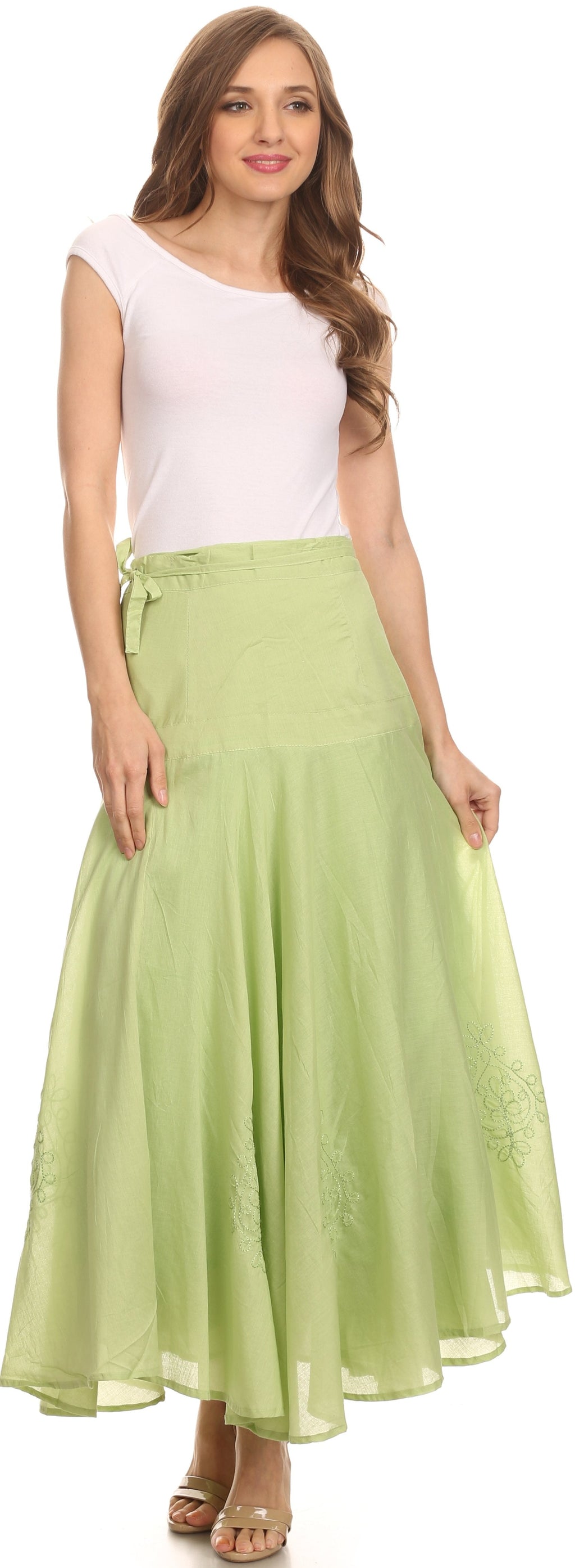 Sakkas Harriet Long Tall Adjustable Embroidered Wrap Around Skirt With Waist Tie
