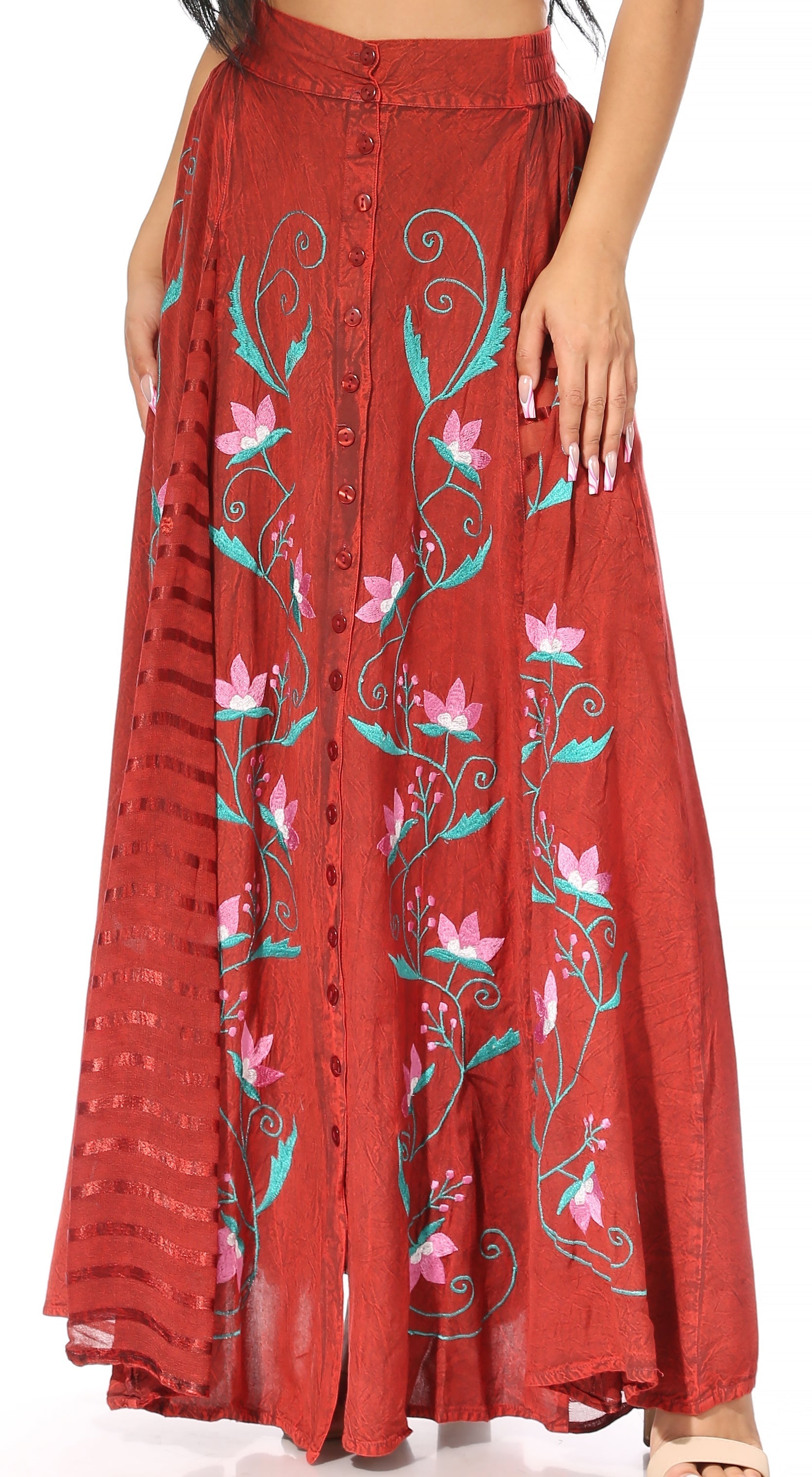 Women's Casual Boho Maxi Floral Long Elastic Waist Skirt with Slim Fit by Sakkas Sarita