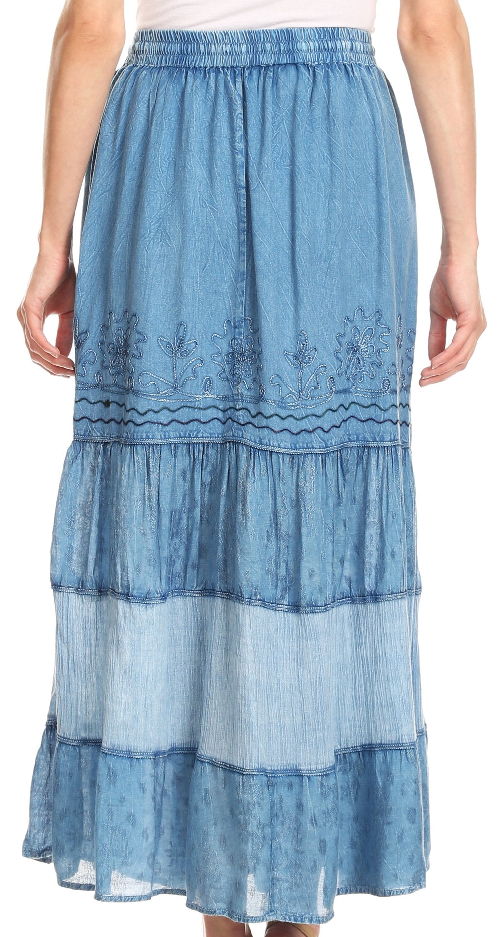 Sakkas Tania Long Bohemian Embroidered Maxi Skirt with Adjustable Waist