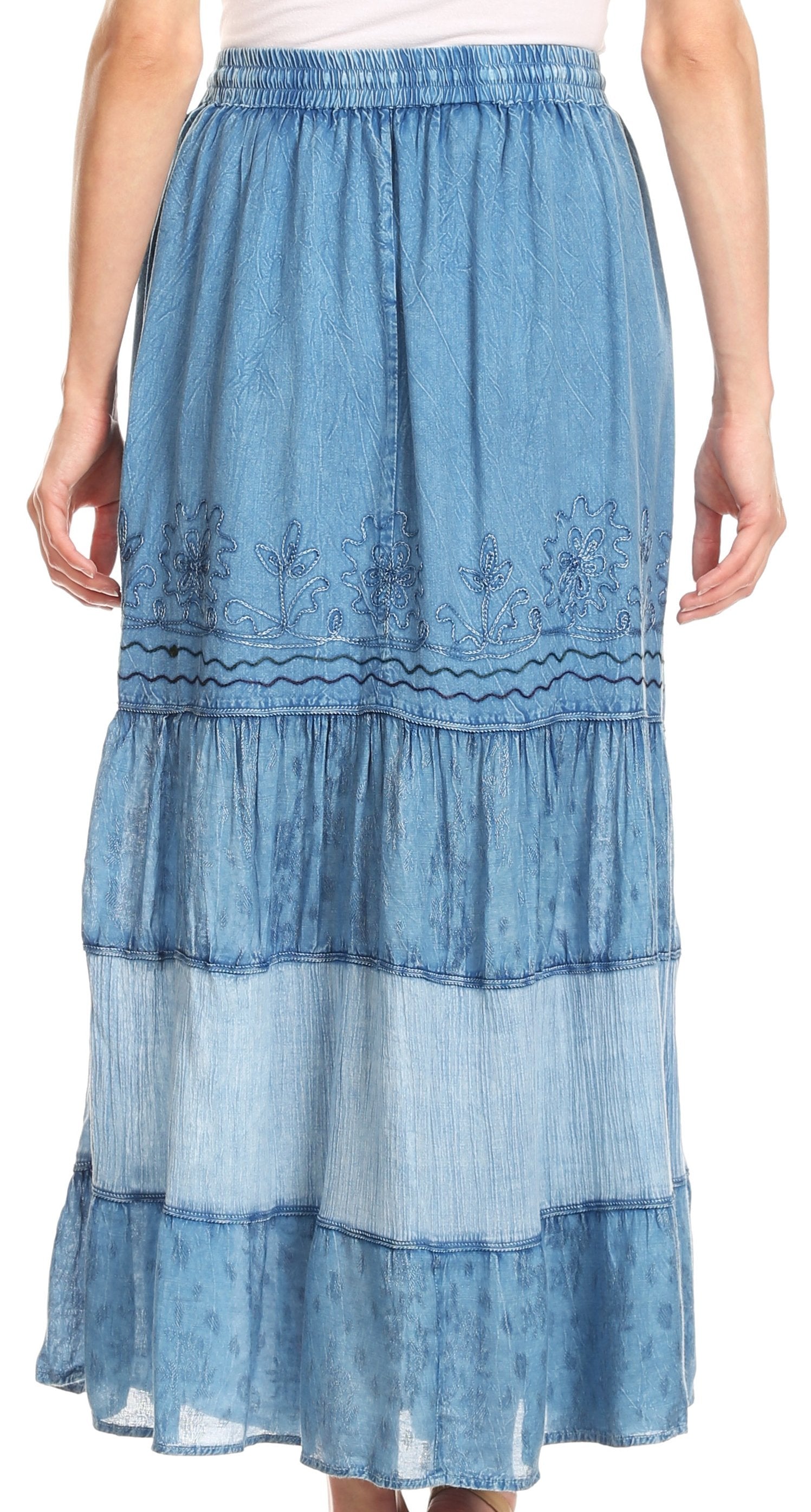 Sakkas Tania Long Bohemian Embroidered Maxi Skirt with Adjustable Waist