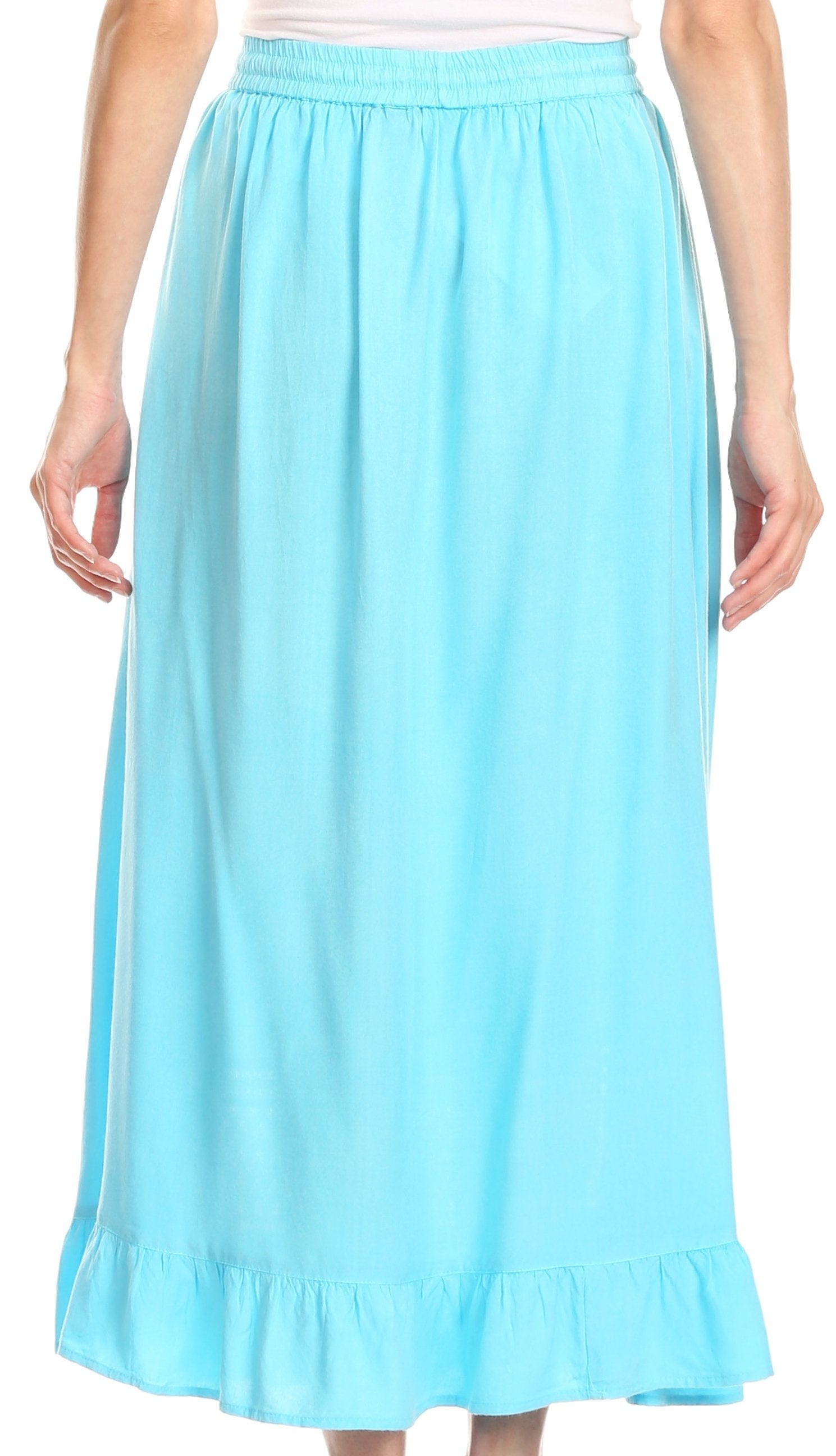 Sakkas Harley Bohemian Embroidered Ethnic Maxi Skirt Adjustable Waist Ruffle Trim