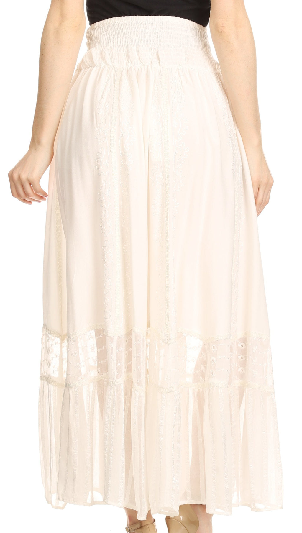 Sakkas Shamim Boho Maxi Long Skirt with Sheer Textured Panels W/ Smocked Waistband