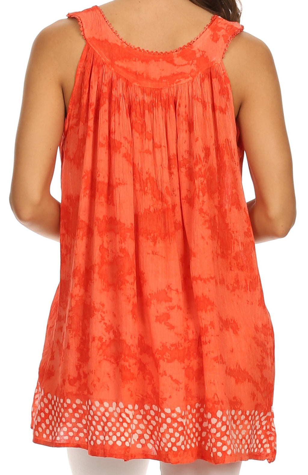 Sakkas Deja Embroidered Batik Scoop Neck Relaxed Fit Sleeveless Blouse