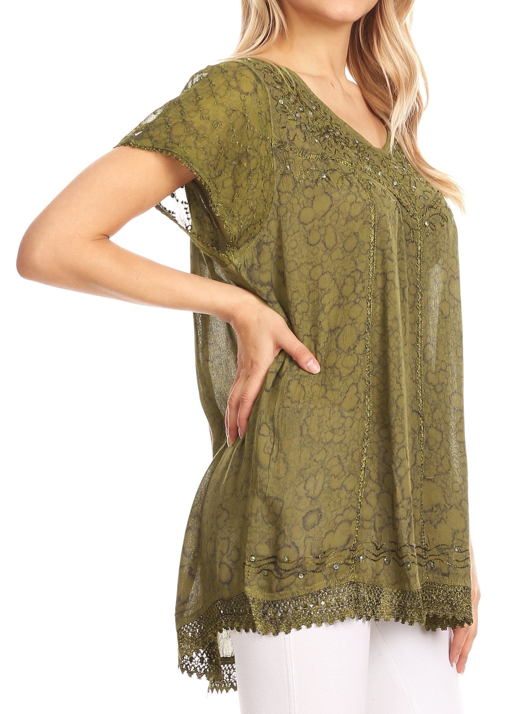 Sakkas Charolette Embroidery And Seqiun Accents Blouse - Buy One Get One
