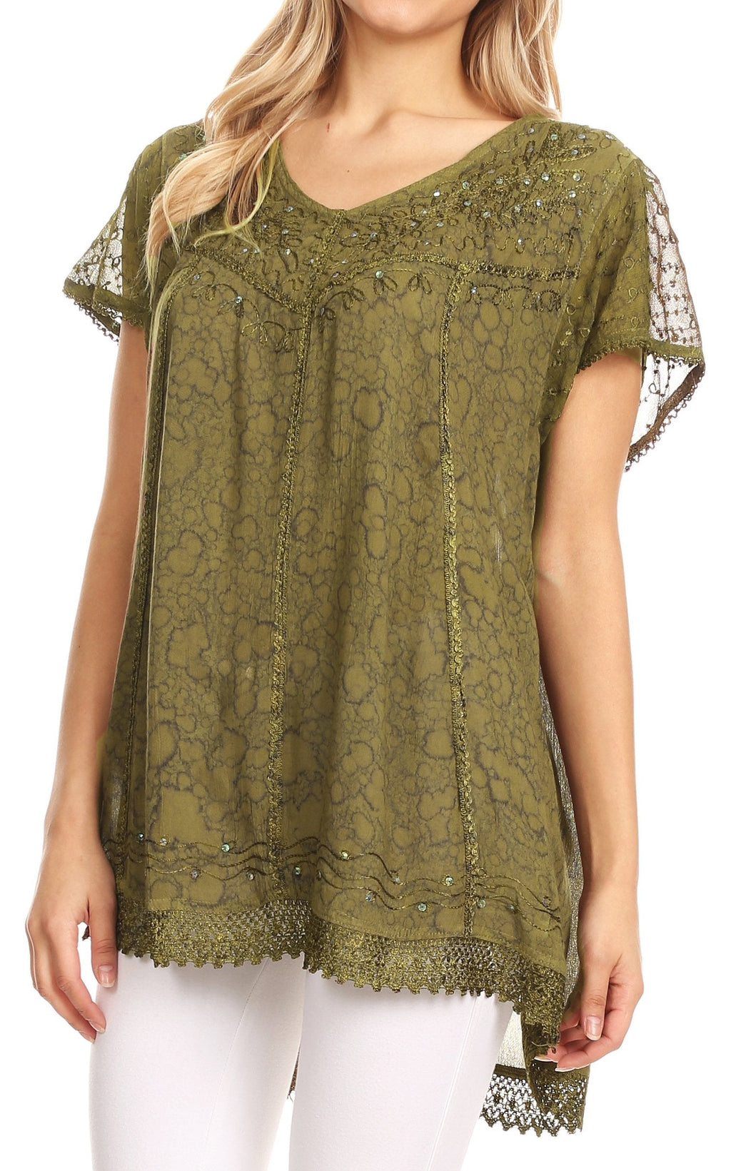 Sakkas Charolette Embroidery And Seqiun Accents Blouse - Buy One Get One