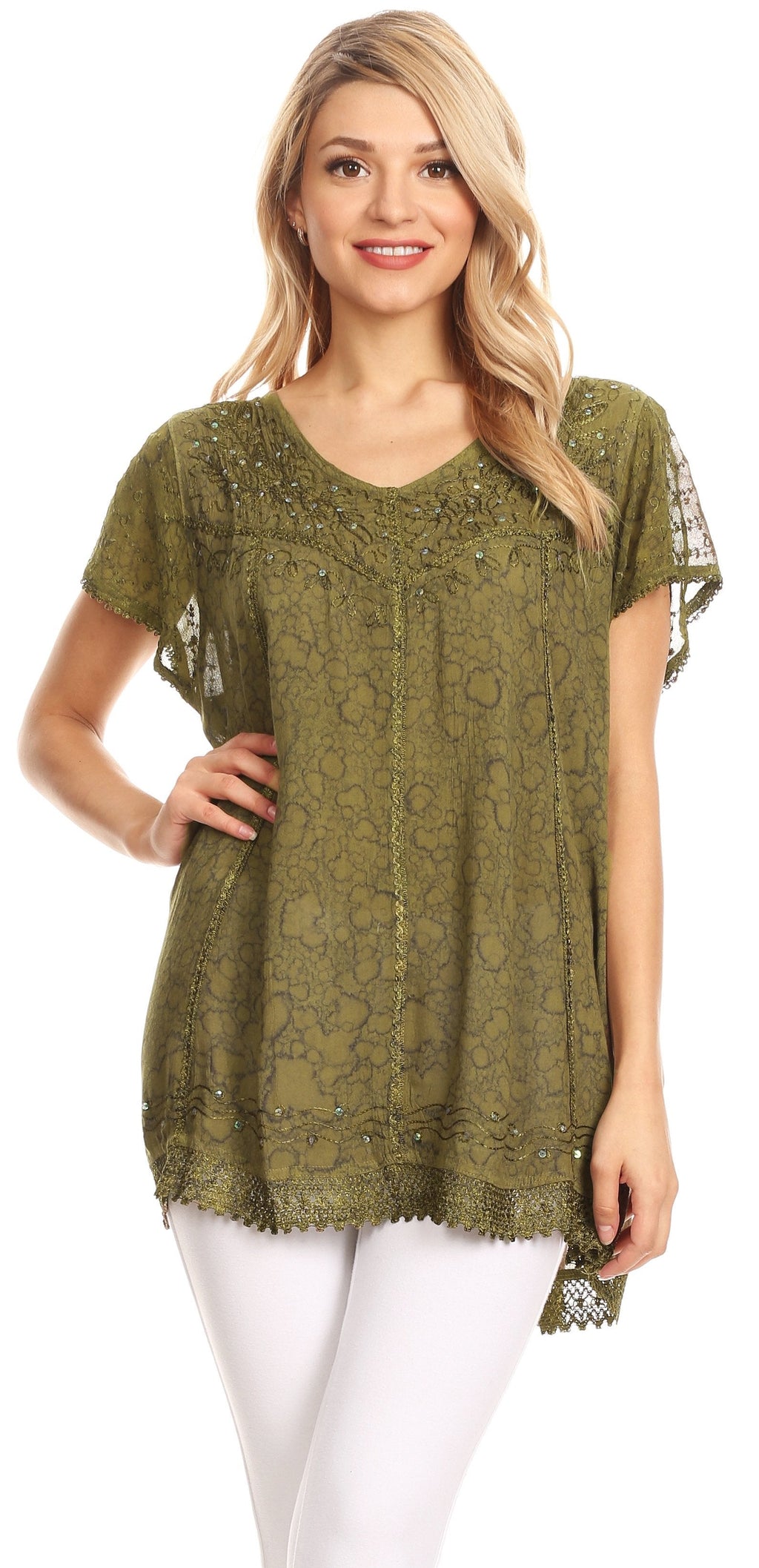 Sakkas Charolette Embroidery And Seqiun Accents Blouse - Buy One Get One