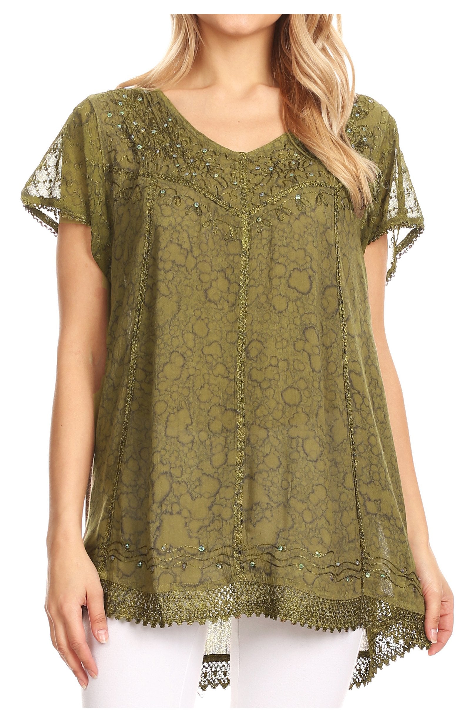 Sakkas Charolette Embroidery And Seqiun Accents Blouse - Buy One Get One