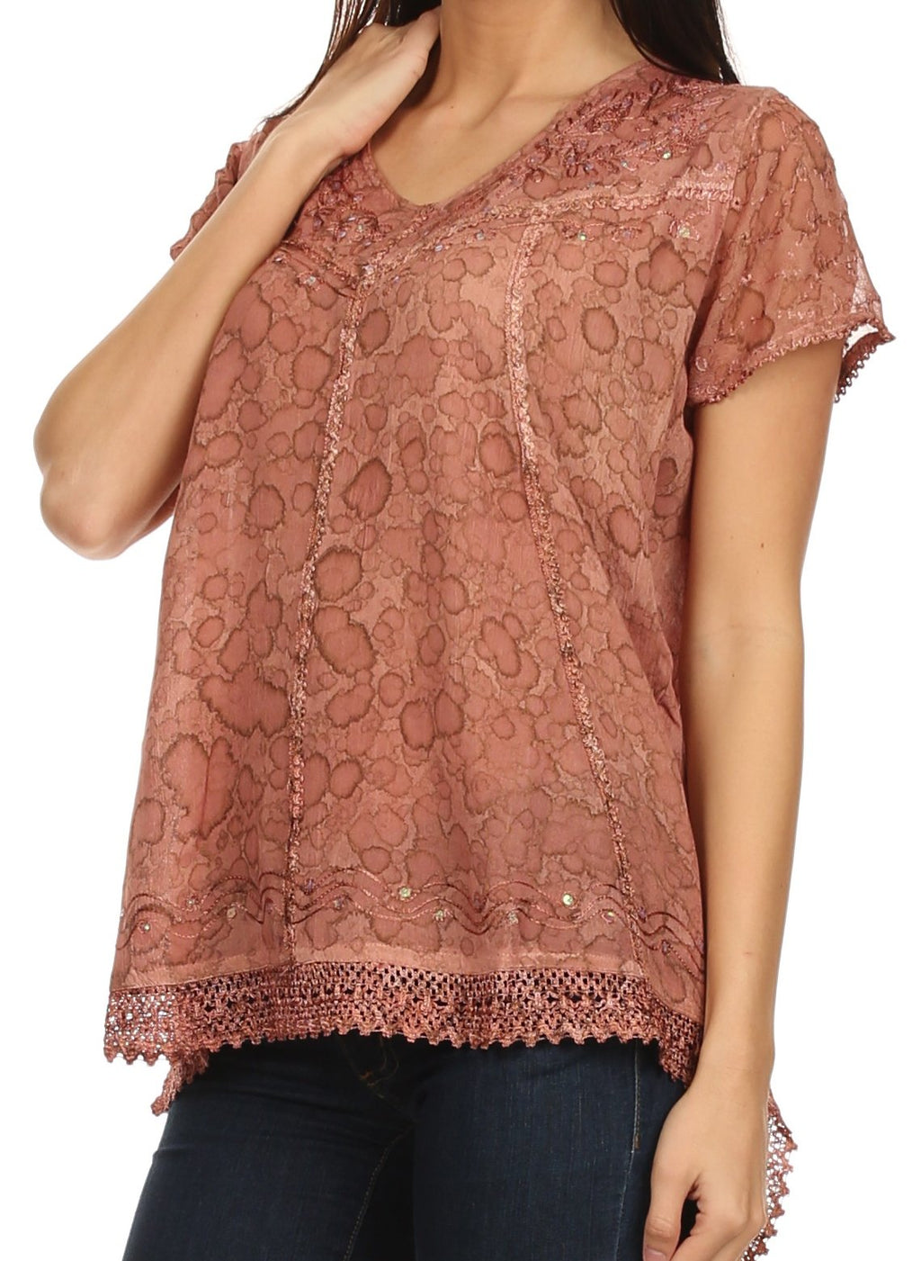 Sakkas Charolette Embroidery And Seqiun Accents Blouse - Buy One Get One