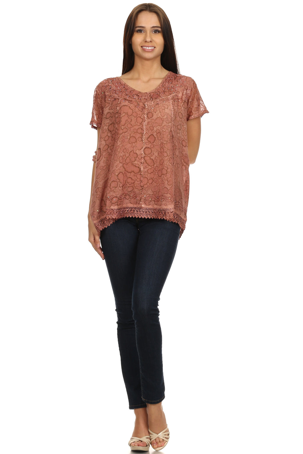 Sakkas Charolette Embroidery And Seqiun Accents Blouse - Buy One Get One