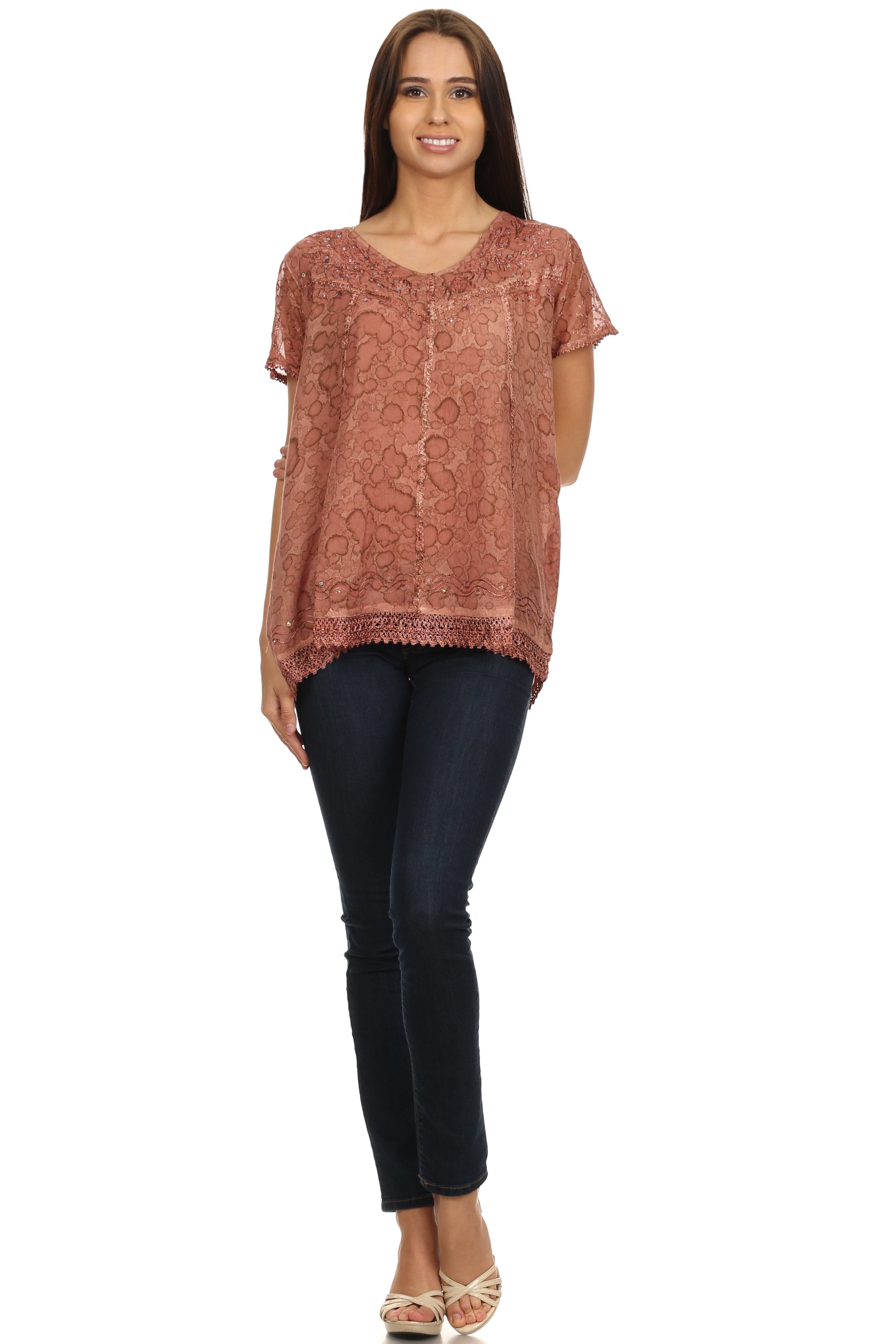 Sakkas Charolette Embroidery And Seqiun Accents Blouse - Buy One Get One