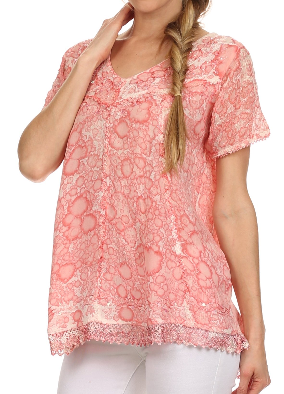 Sakkas Charolette Embroidery And Seqiun Accents Blouse - Buy One Get One