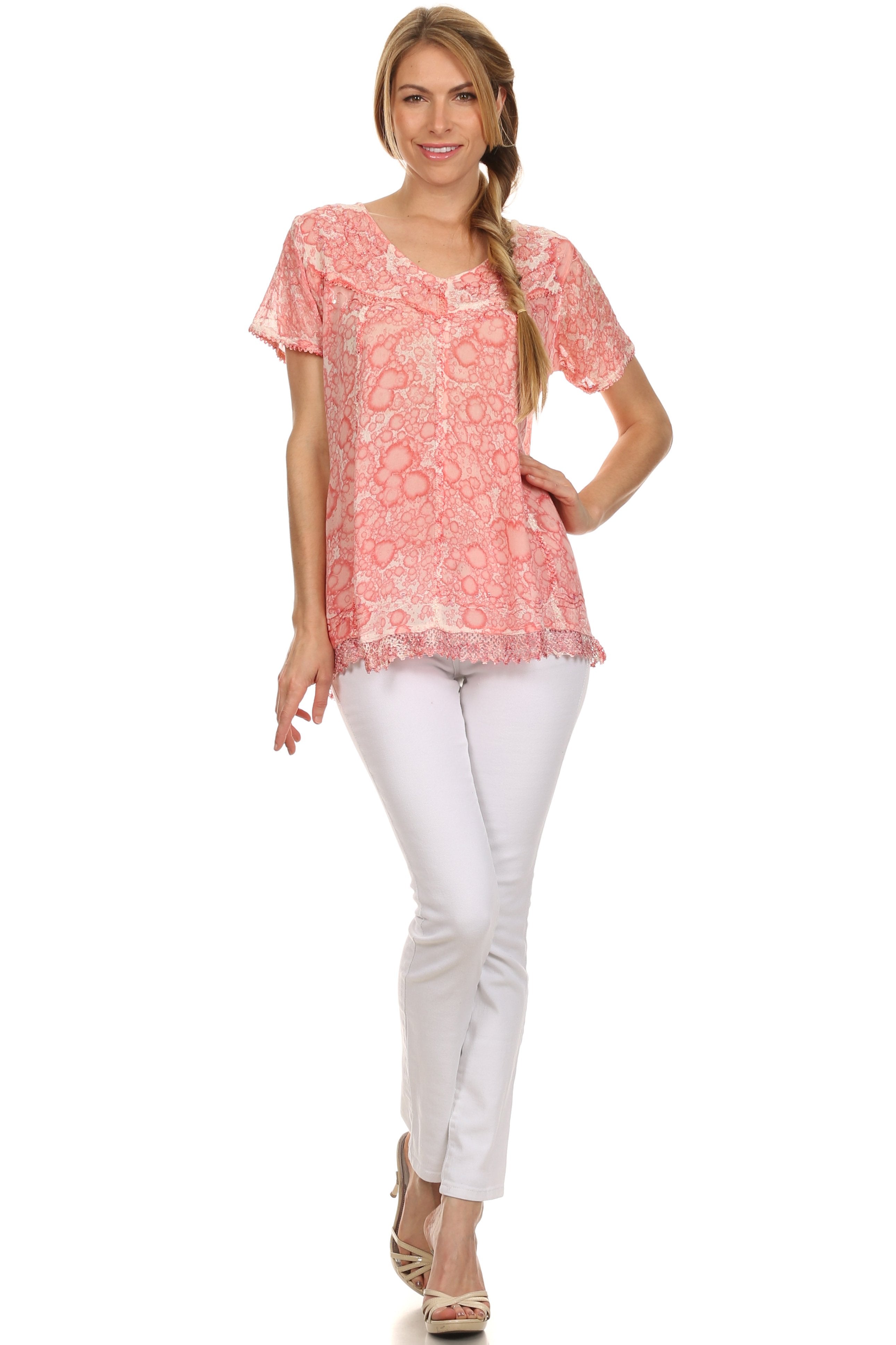 Sakkas Charolette Embroidery And Seqiun Accents Blouse - Buy One Get One