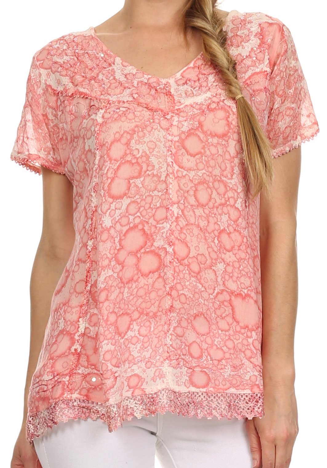 Sakkas Charolette Embroidery And Seqiun Accents Blouse - Buy One Get One