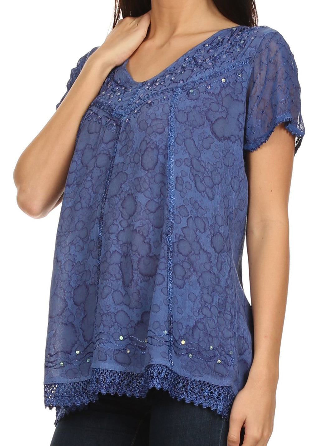 Sakkas Charolette Embroidery And Seqiun Accents Blouse - Buy One Get One