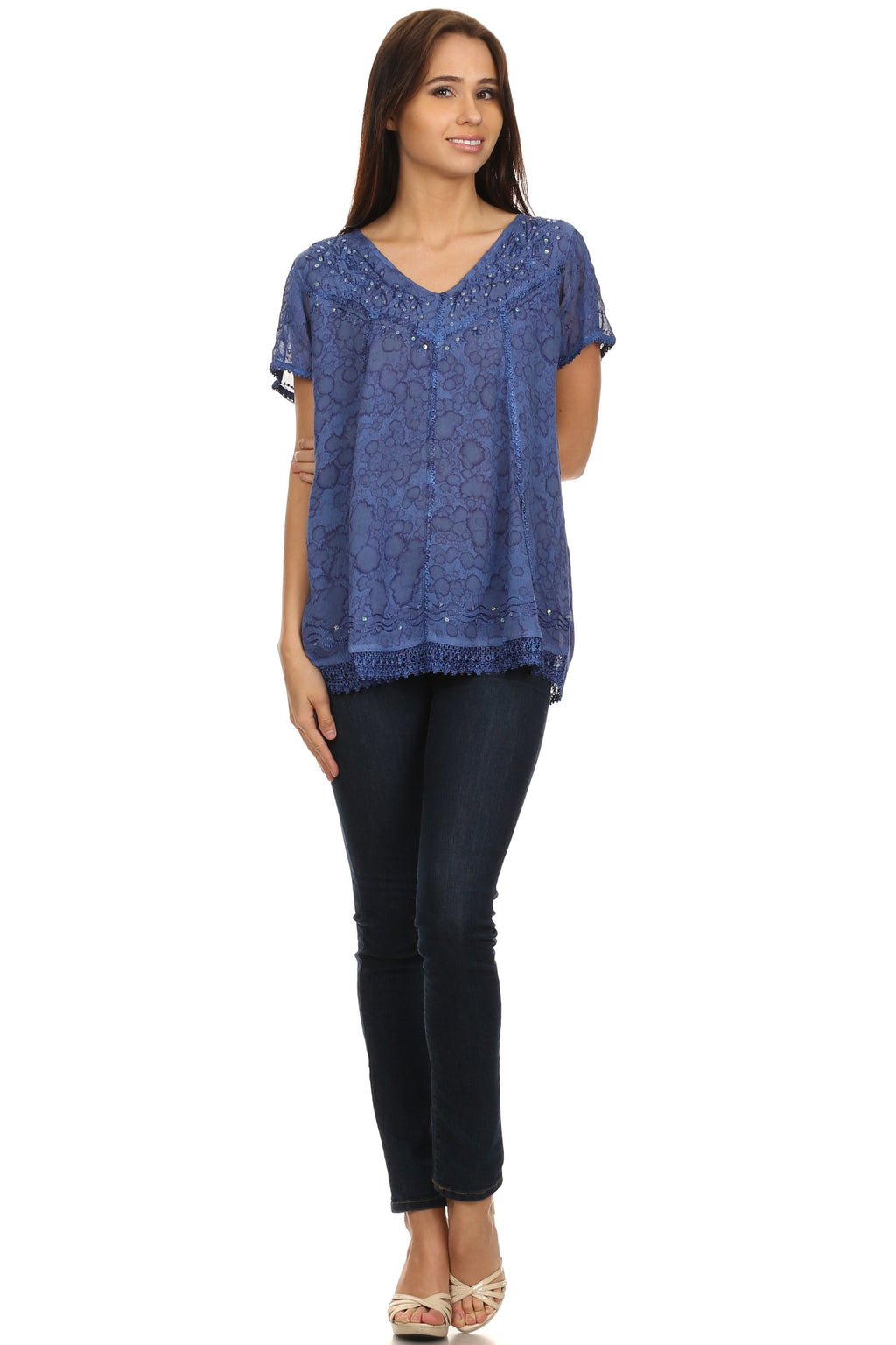 Sakkas Charolette Embroidery And Seqiun Accents Blouse - Buy One Get One