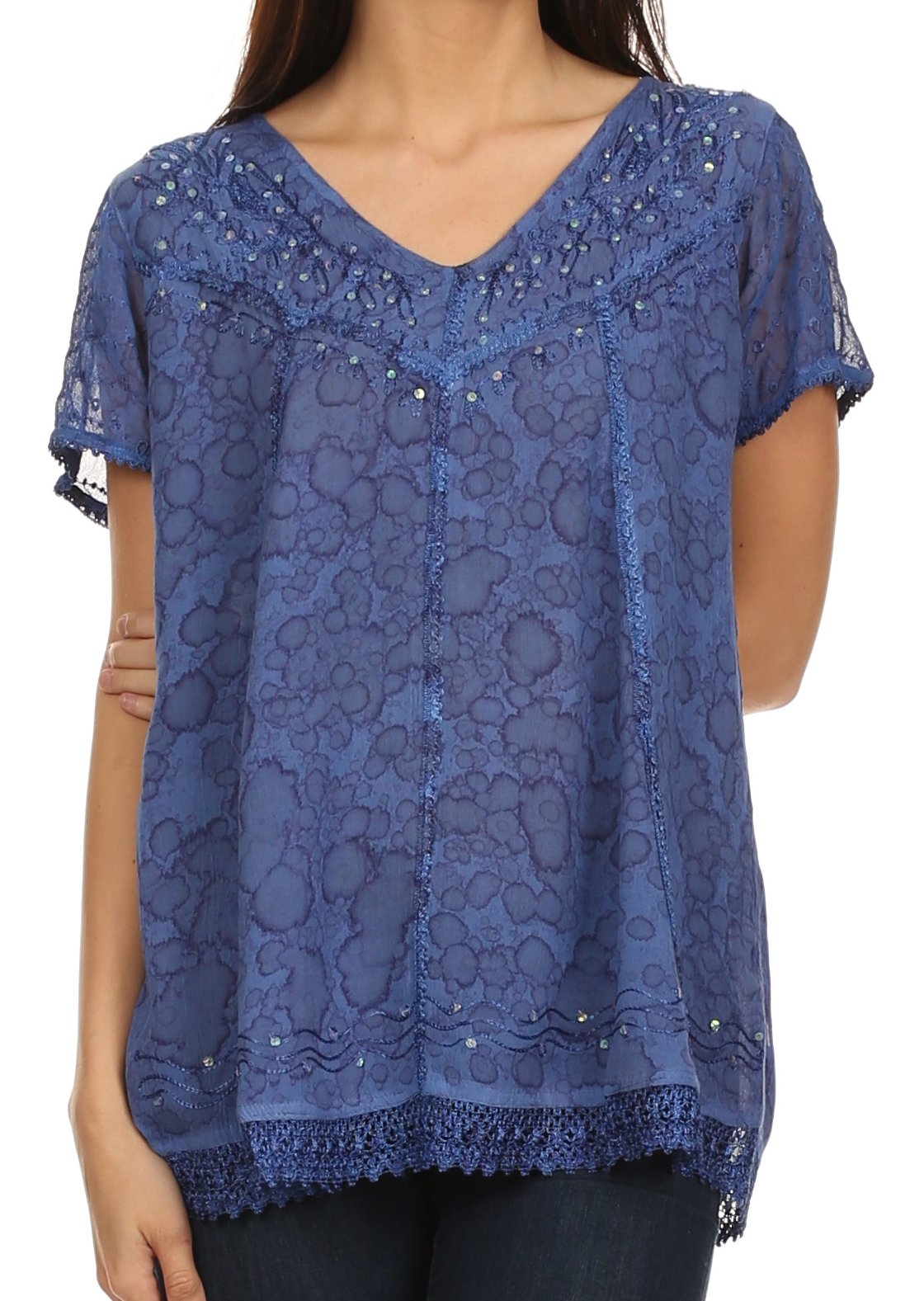 Sakkas Charolette Embroidery And Seqiun Accents Blouse - Buy One Get One
