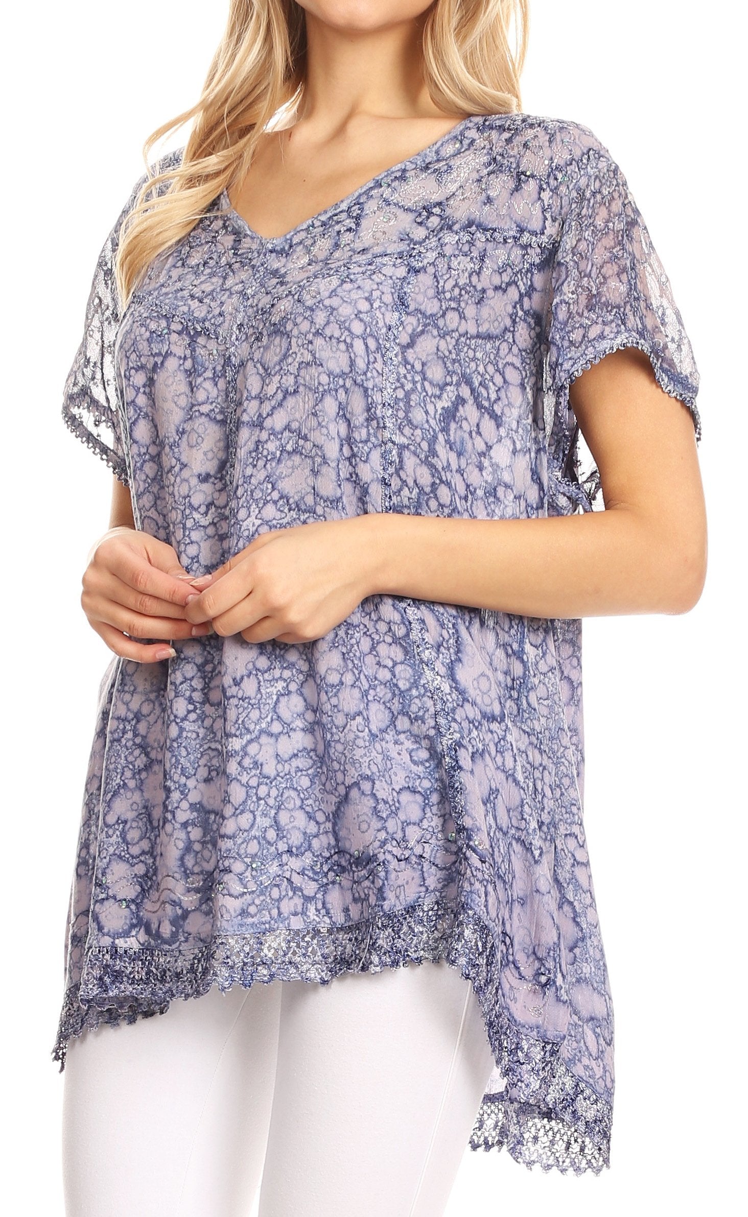 Sakkas Charolette Embroidery And Seqiun Accents Blouse - Buy One Get One