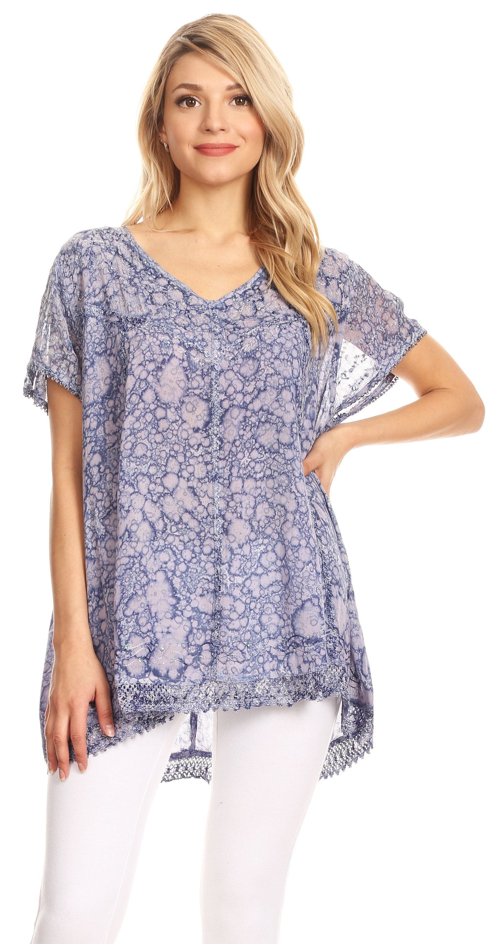 Sakkas Charolette Embroidery And Seqiun Accents Blouse - Buy One Get One