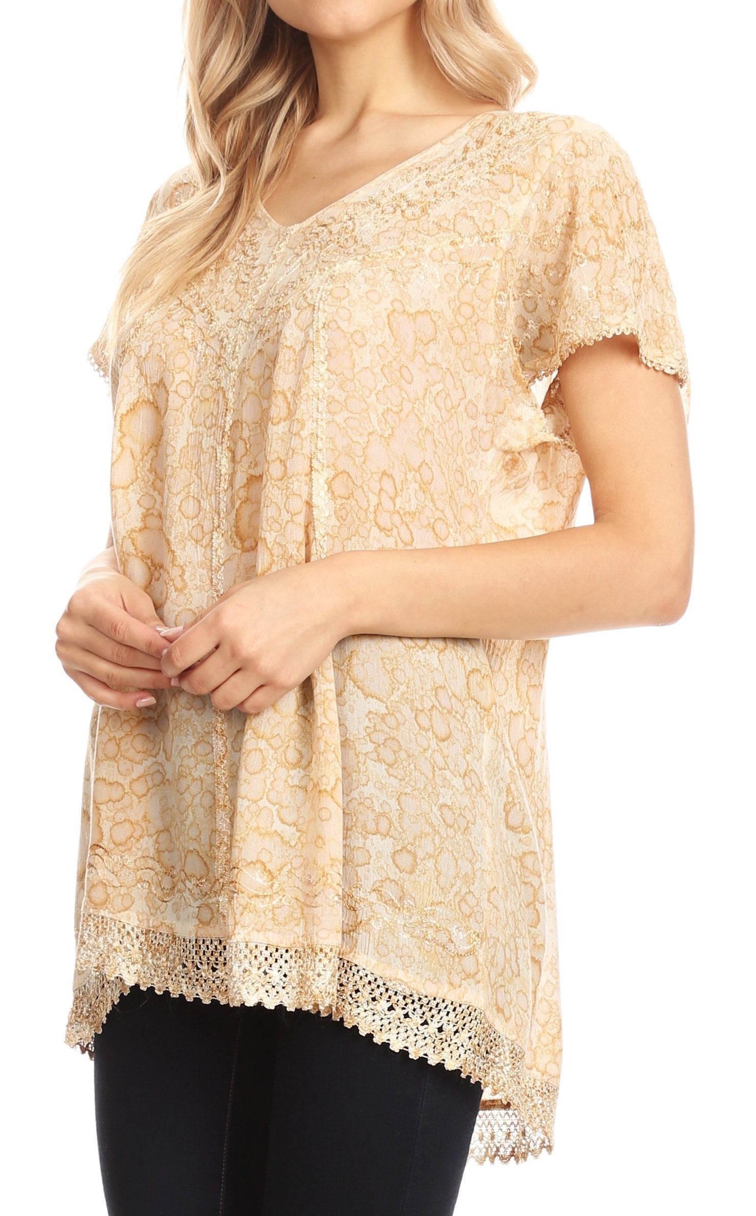 Sakkas Charolette Embroidery And Seqiun Accents Blouse - Buy One Get One