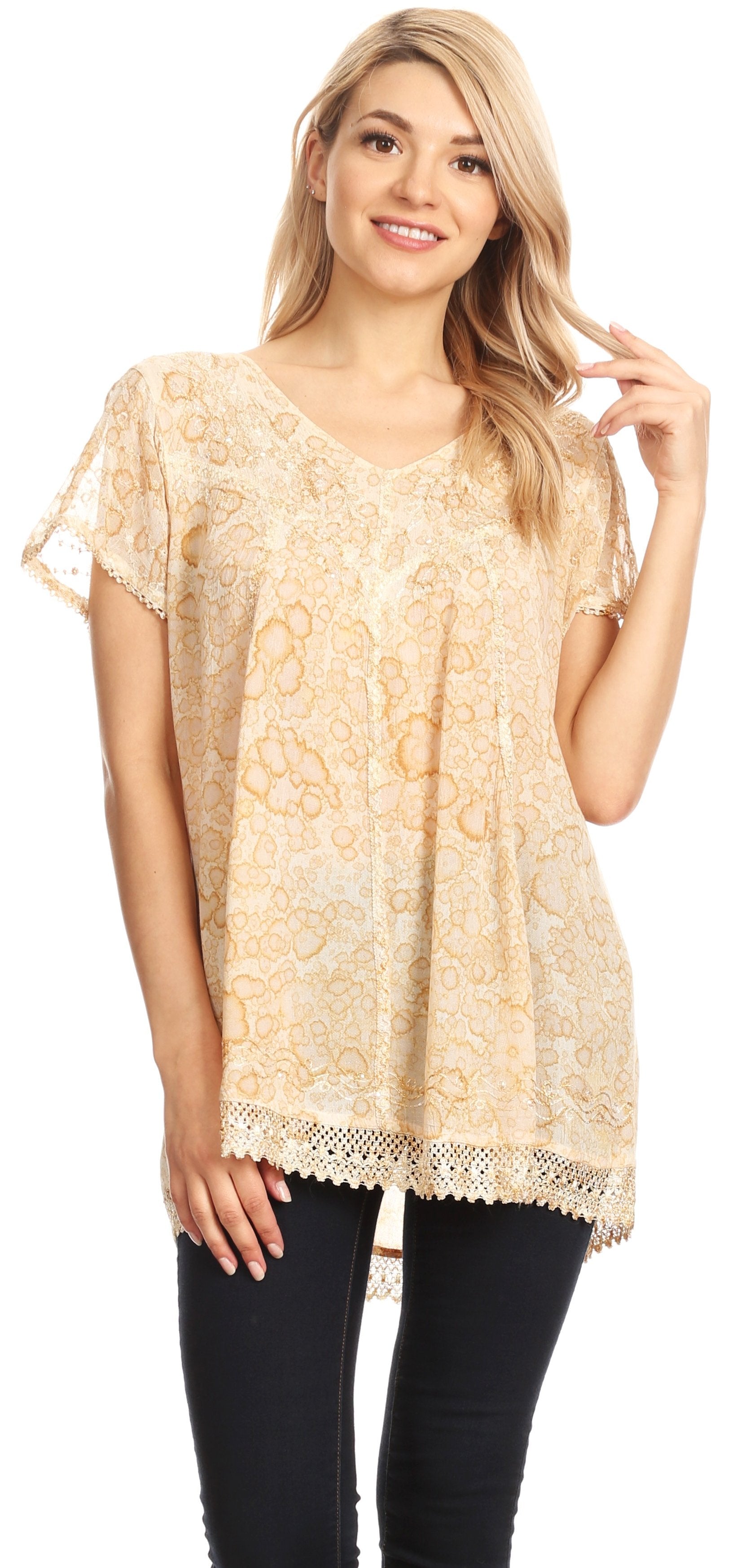 Sakkas Charolette Embroidery And Seqiun Accents Blouse - Buy One Get One