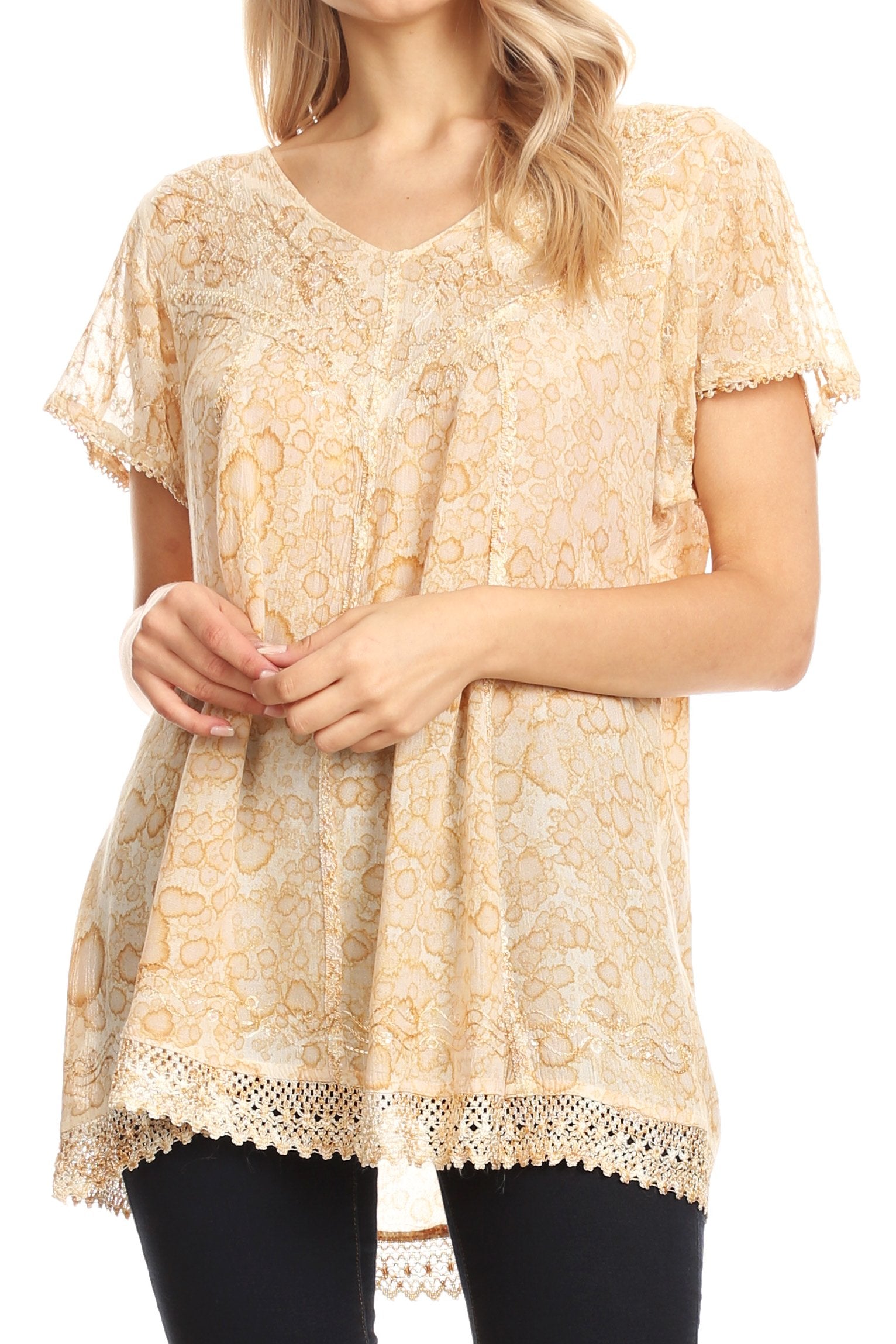 Sakkas Charolette Embroidery And Seqiun Accents Blouse - Buy One Get One