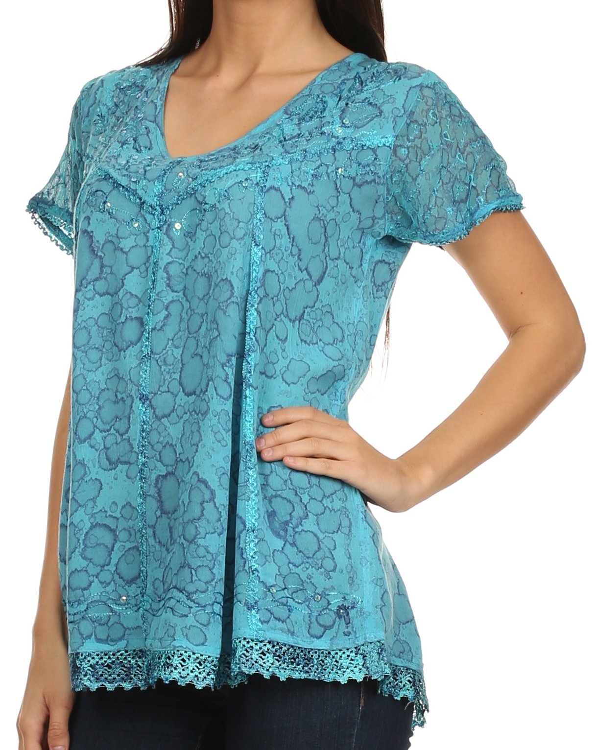 Sakkas Charolette Embroidery And Seqiun Accents Blouse - Buy One Get One