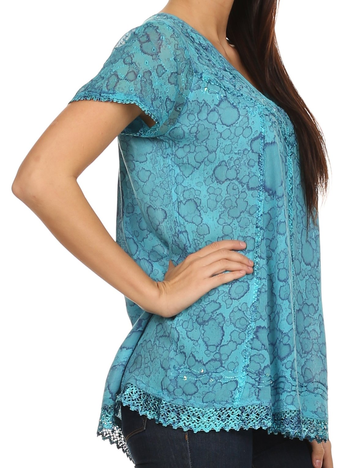 Sakkas Charolette Embroidery And Seqiun Accents Blouse - Buy One Get One