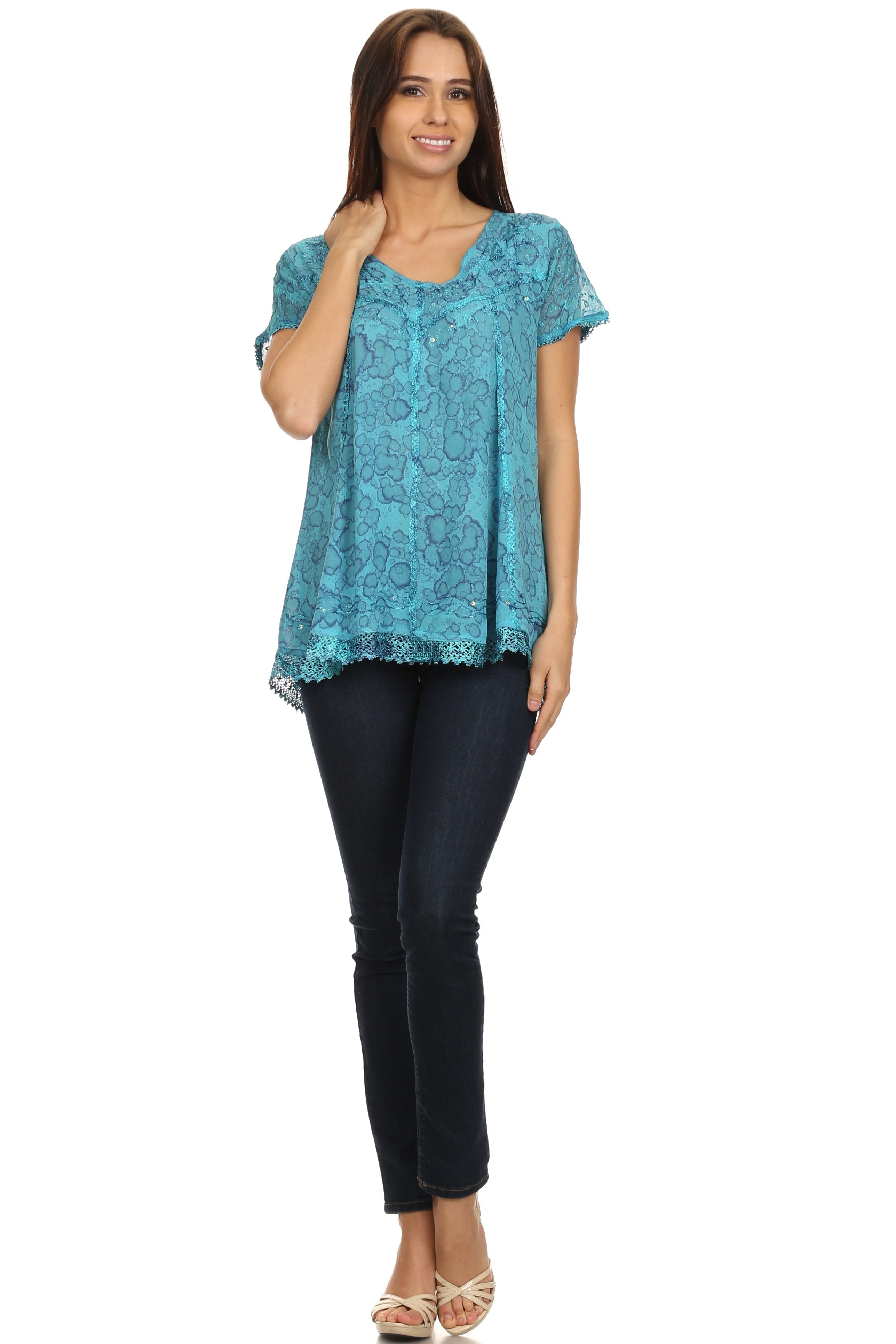 Sakkas Charolette Embroidery And Seqiun Accents Blouse - Buy One Get One