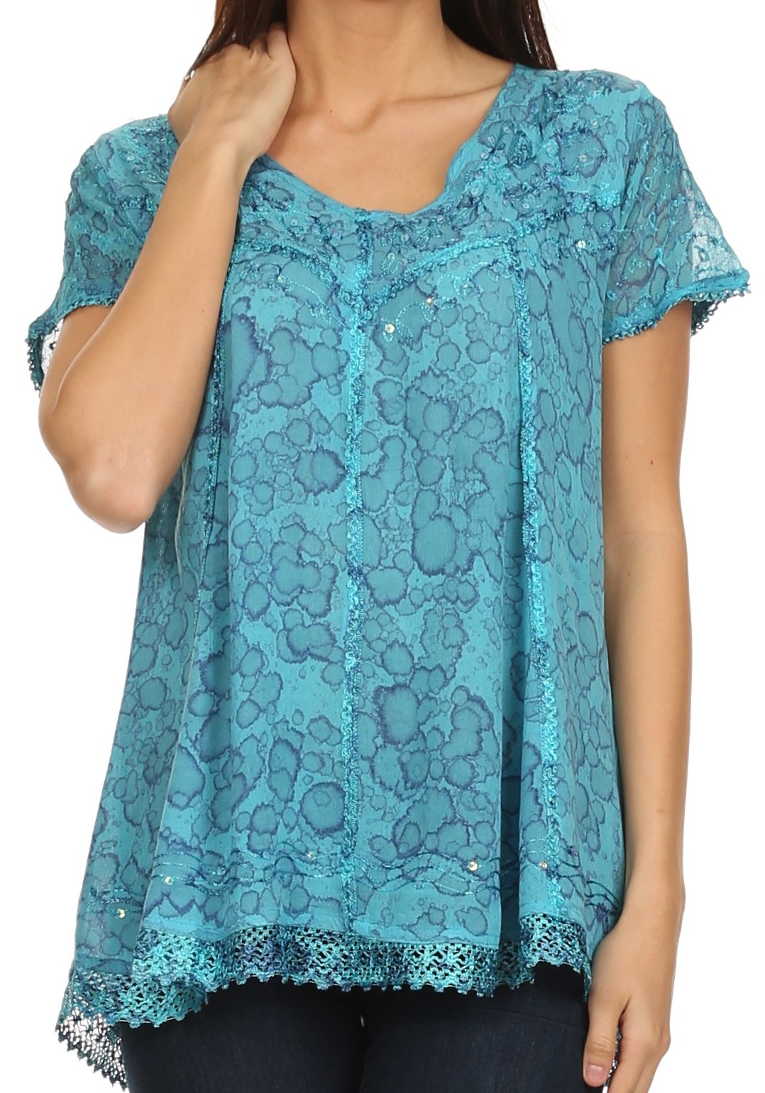 Sakkas Charolette Embroidery And Seqiun Accents Blouse - Buy One Get One