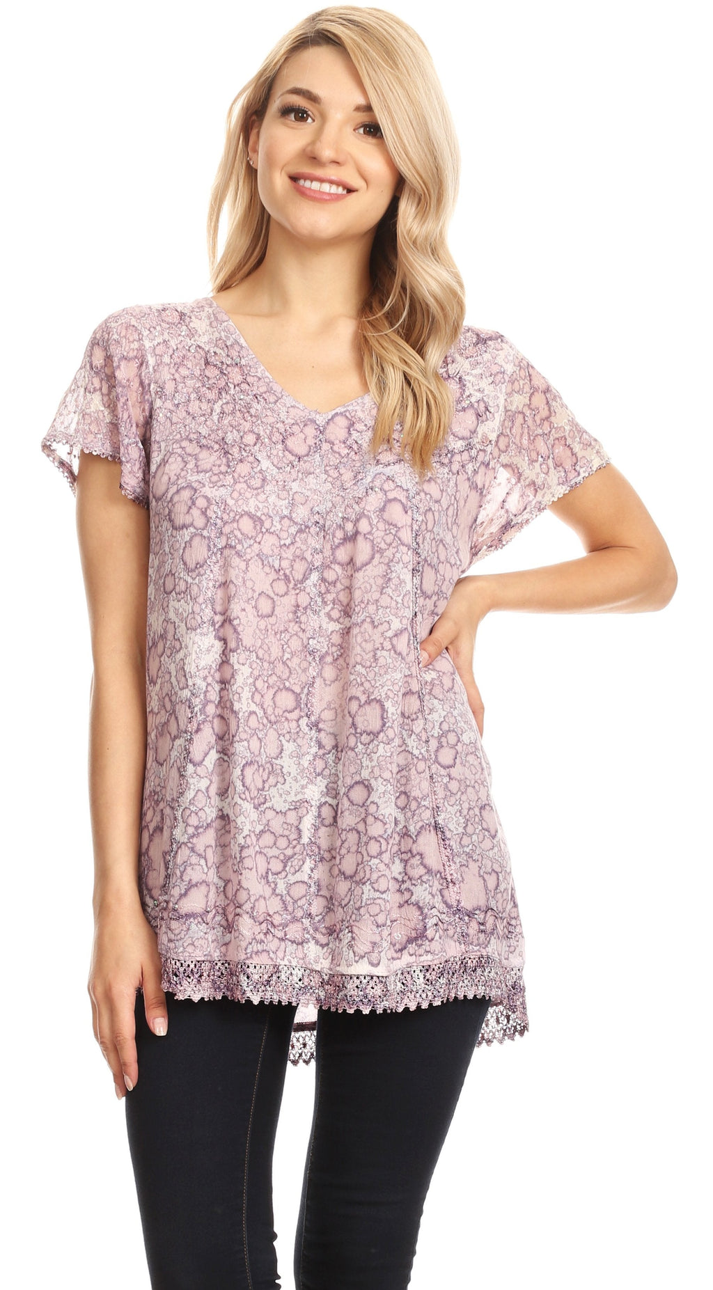 Sakkas Charolette Embroidery And Seqiun Accents Blouse - Buy One Get One
