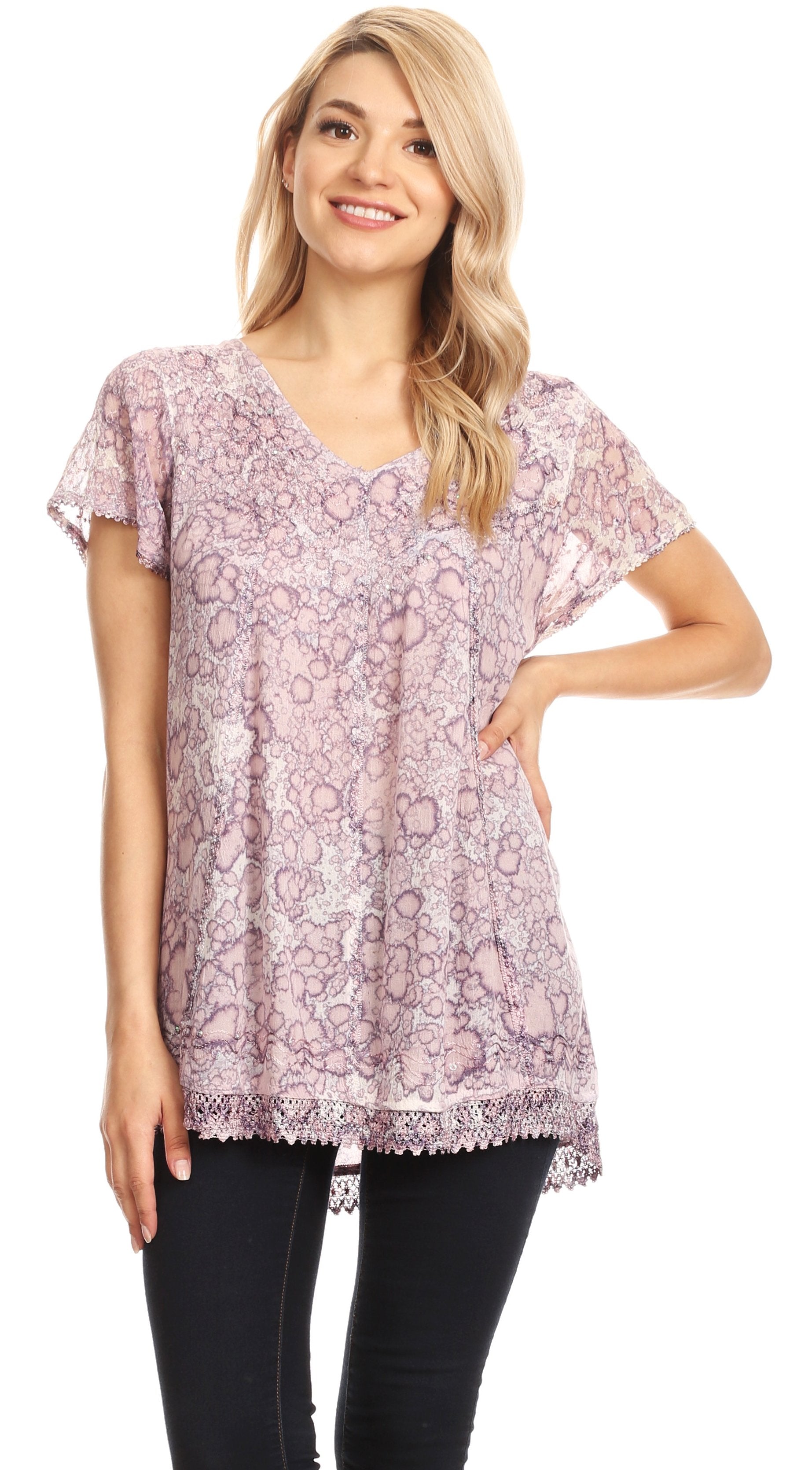 Sakkas Charolette Embroidery And Seqiun Accents Blouse - Buy One Get One