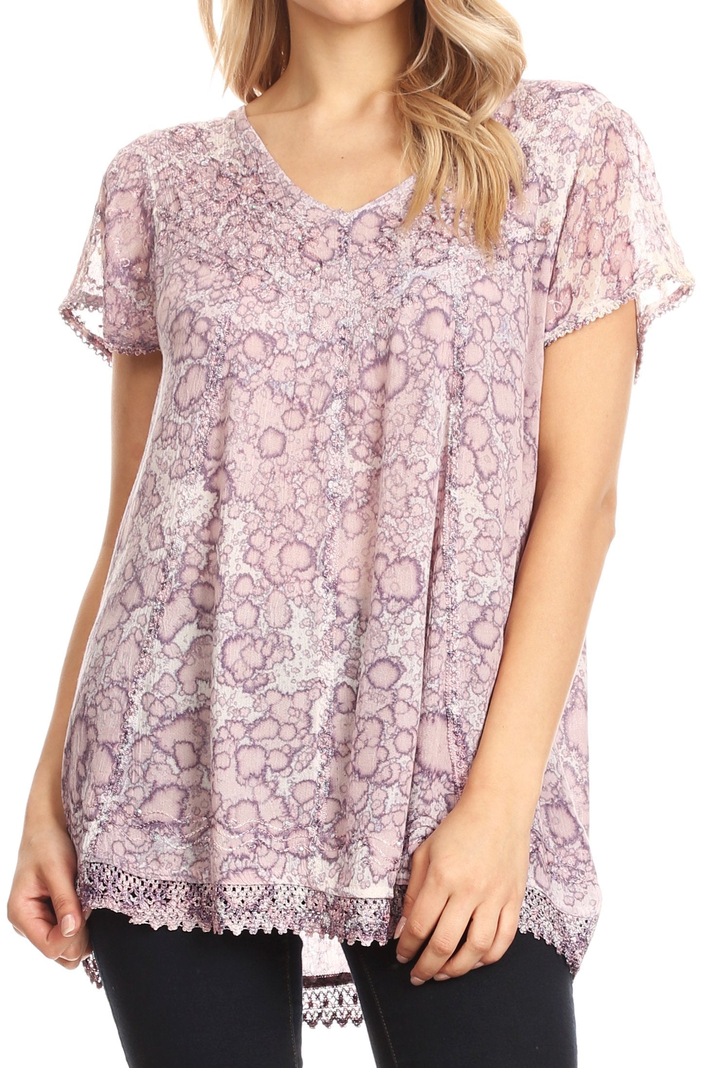Sakkas Charolette Embroidery And Seqiun Accents Blouse - Buy One Get One