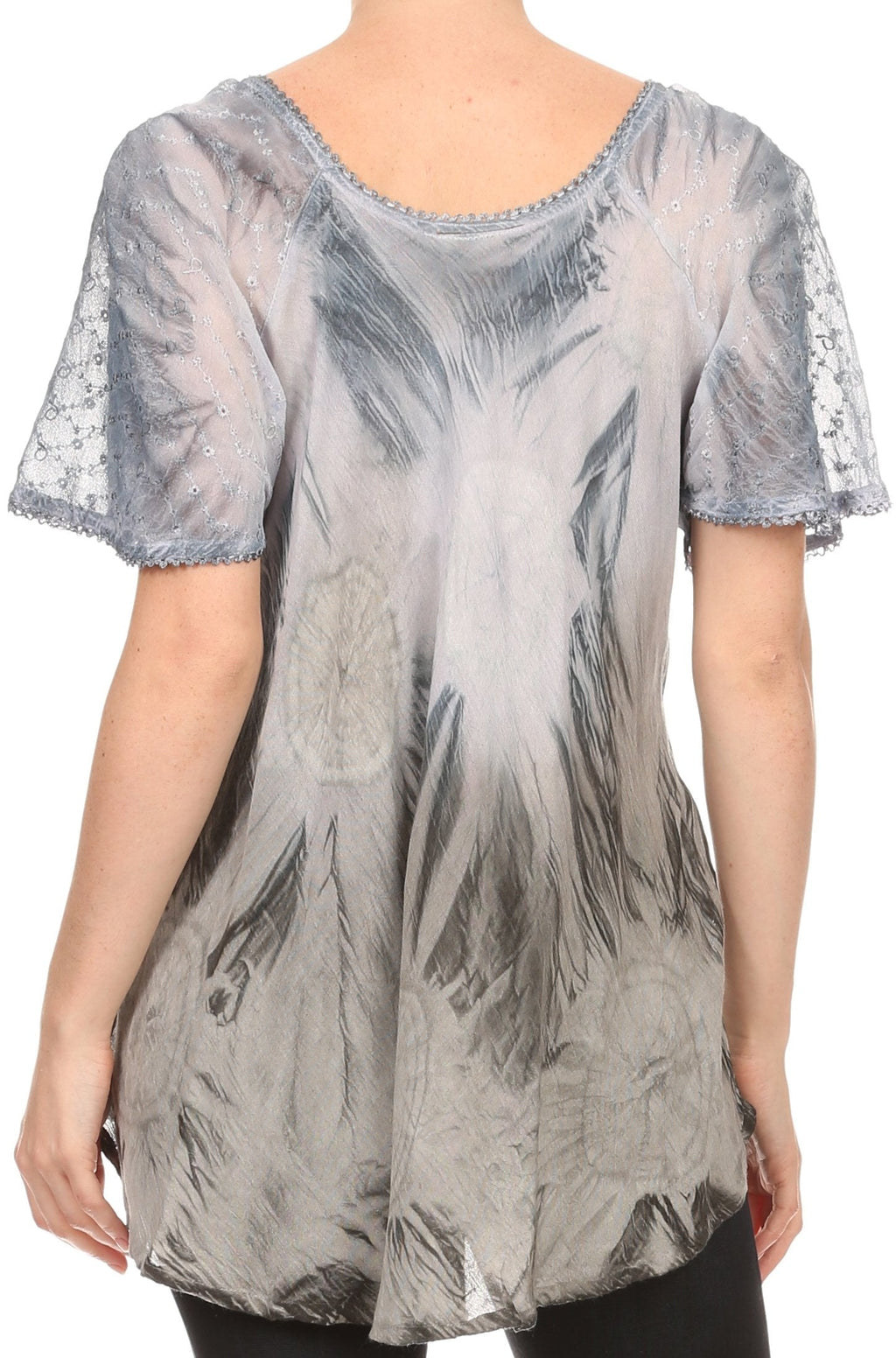 Sakkas Taylay Ombre Tie Dye Batik Long Embroidered Corset Neck Blouse Shirt Top - Buy One Get One