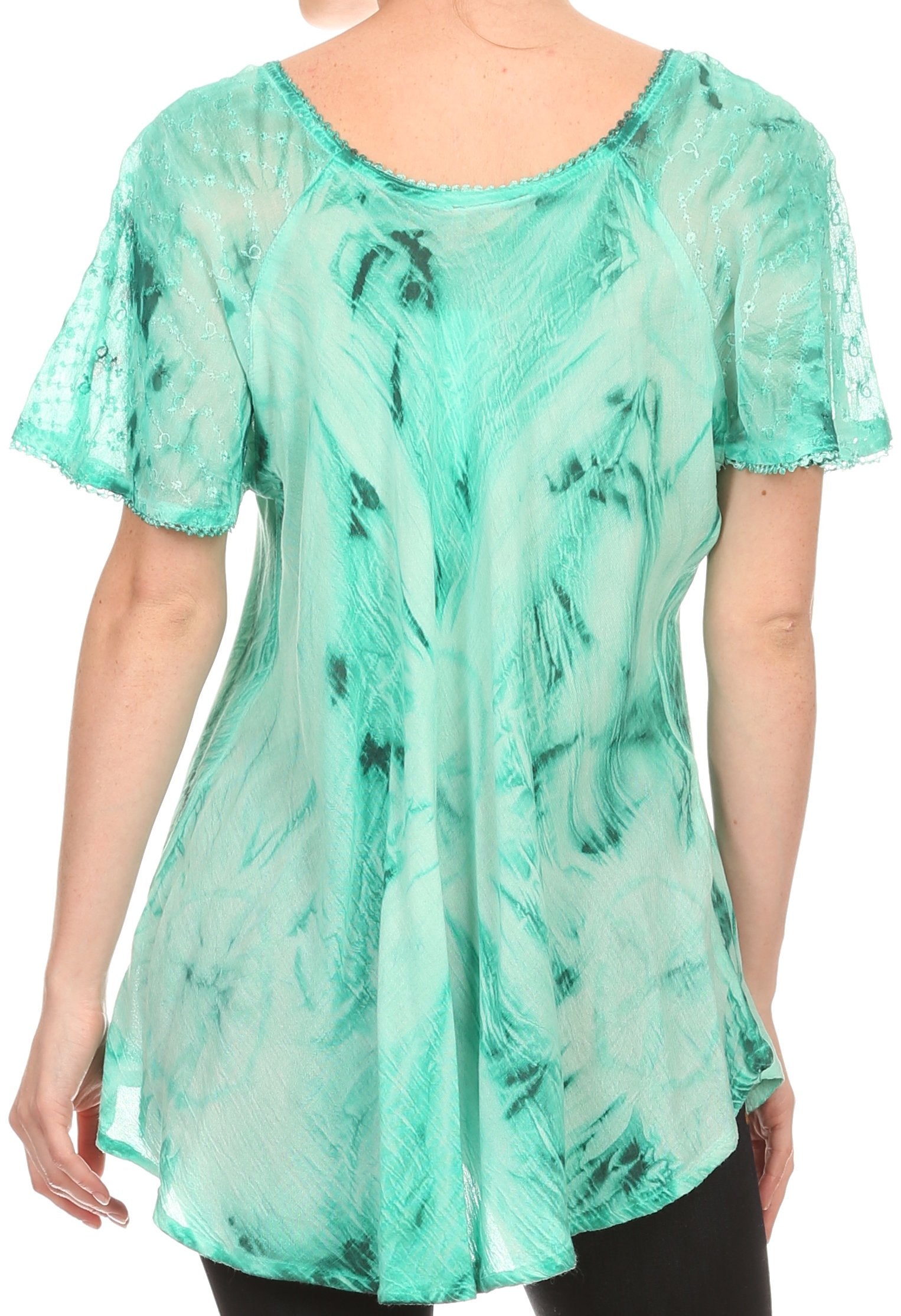 Sakkas Taylay Ombre Tie Dye Batik Long Embroidered Corset Neck Blouse Shirt Top - Buy One Get One