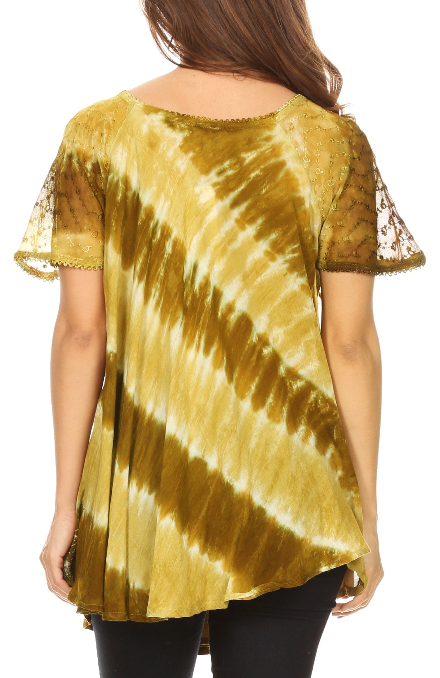 Sakkas Flavia Womens Everyday Blouse Top with Tie-dye & Block Print Light and Soft