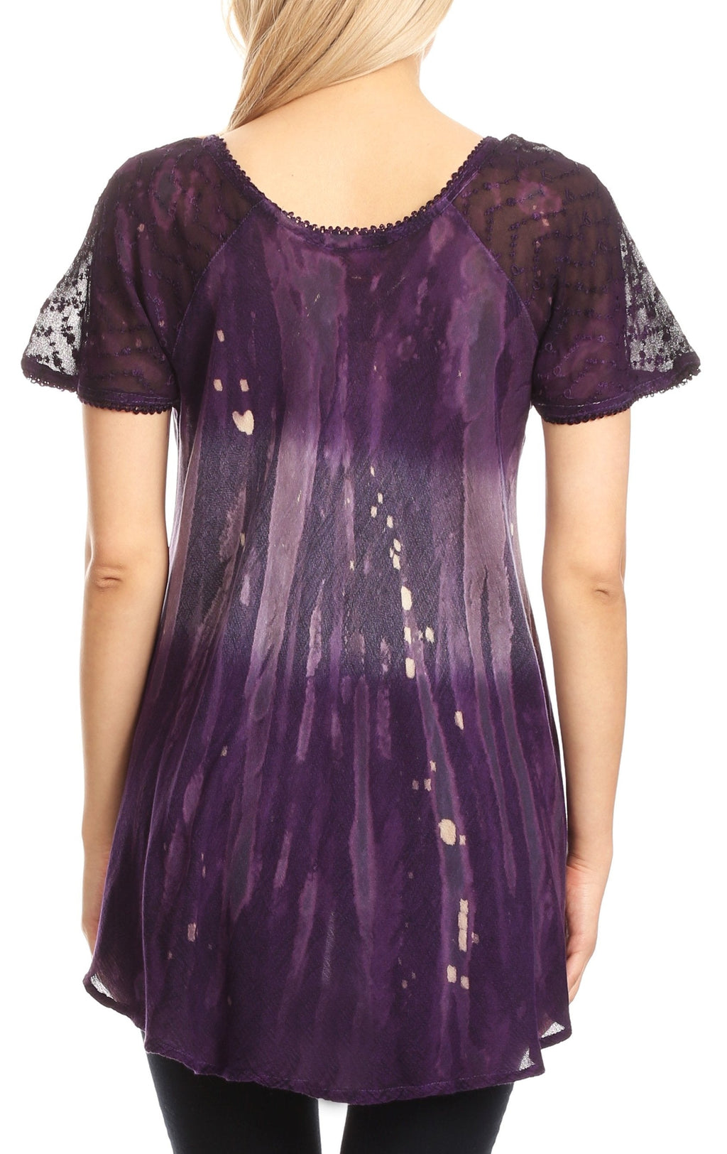 Sakkas Jannat  Short Sleeve Casual Work Top Blouse in Tie-Dye with Embroidery Lace