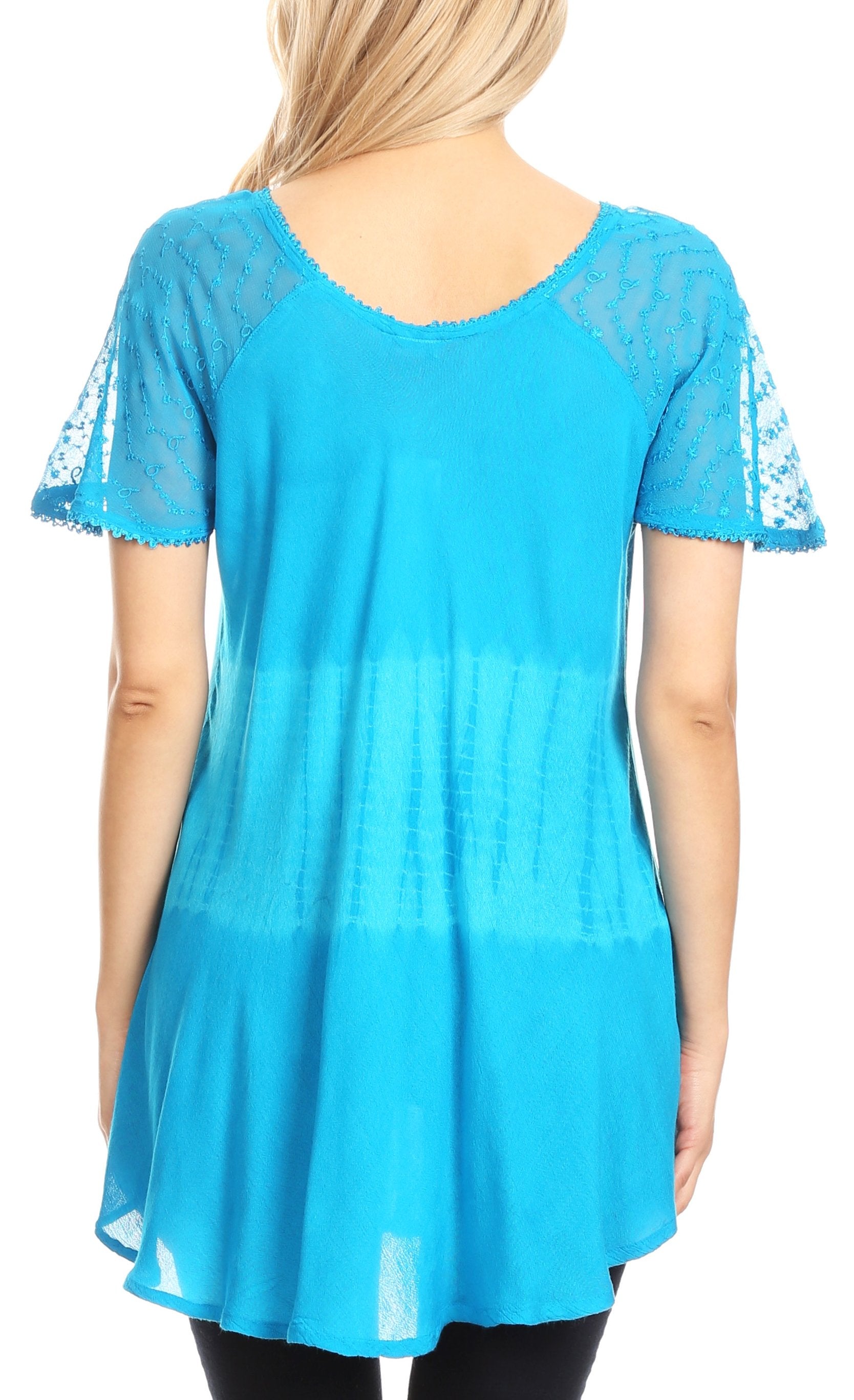 Sakkas Parisa Casual Summer Short Sleeve Top Blouse with Corset and Embroidery - Buy One Get One