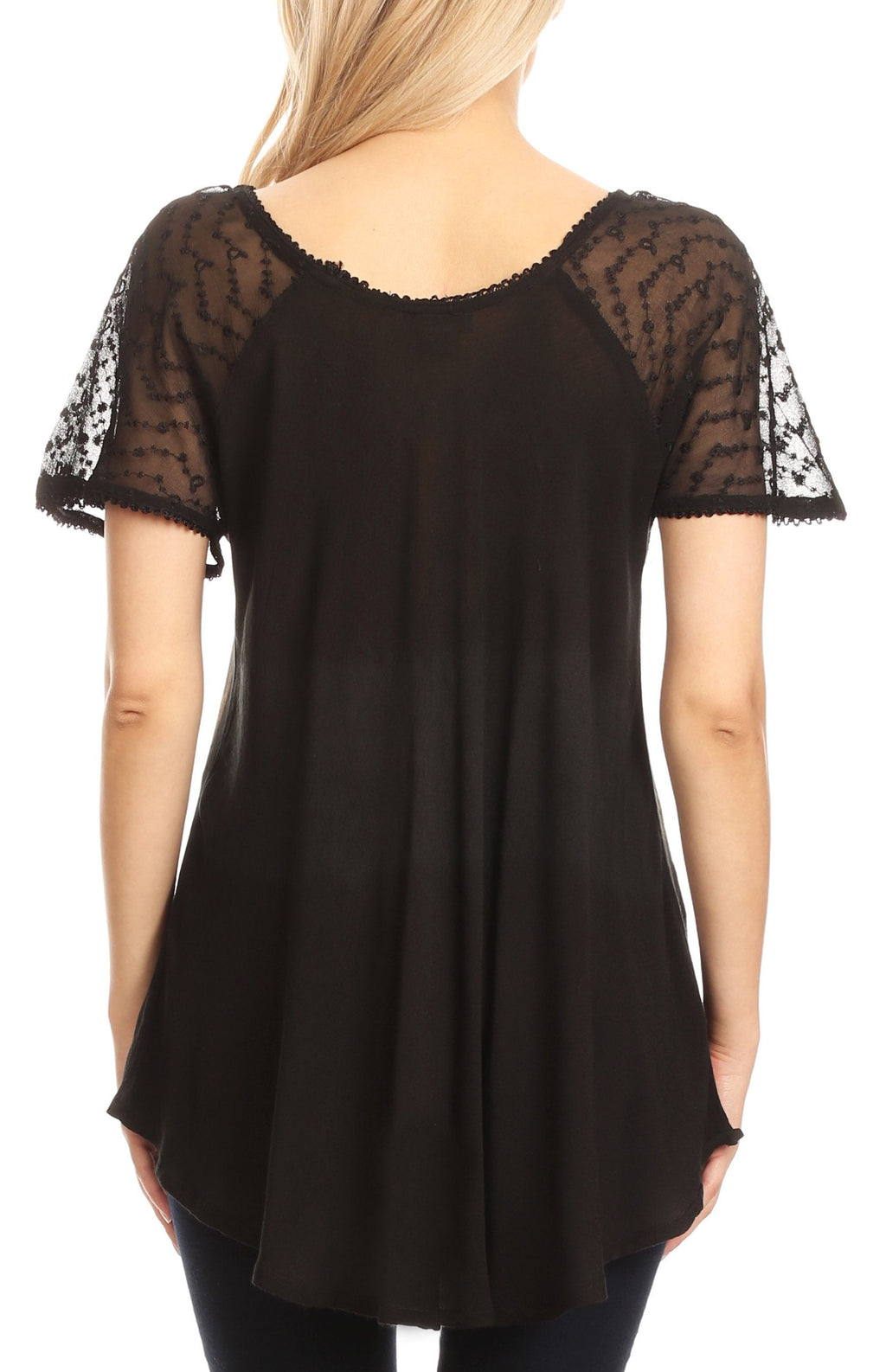 Sakkas Parisa Casual Summer Short Sleeve Top Blouse with Corset and Embroidery - Buy One Get One