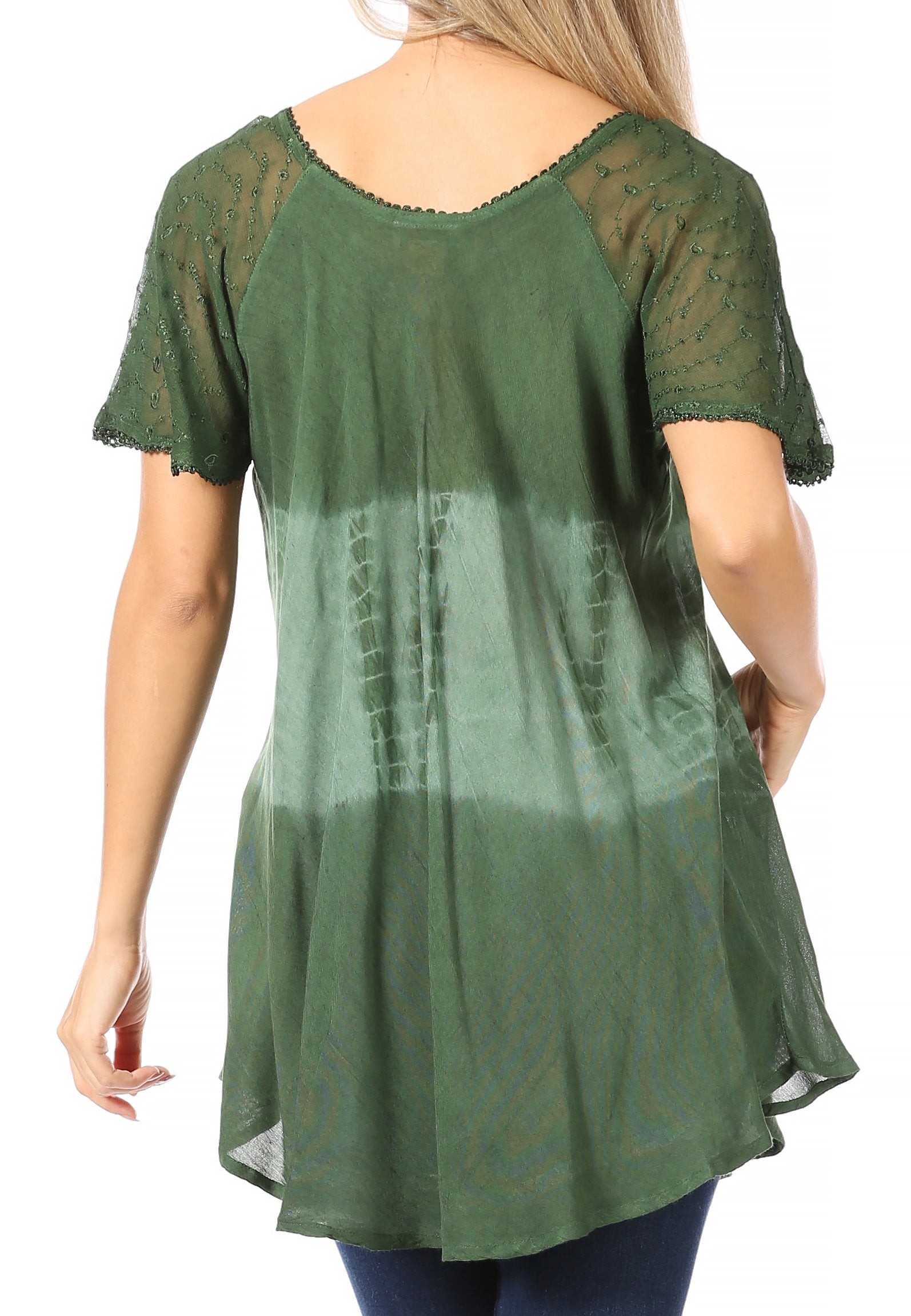 Sakkas Parisa Casual Summer Short Sleeve Top Blouse with Corset and Embroidery - Buy One Get One